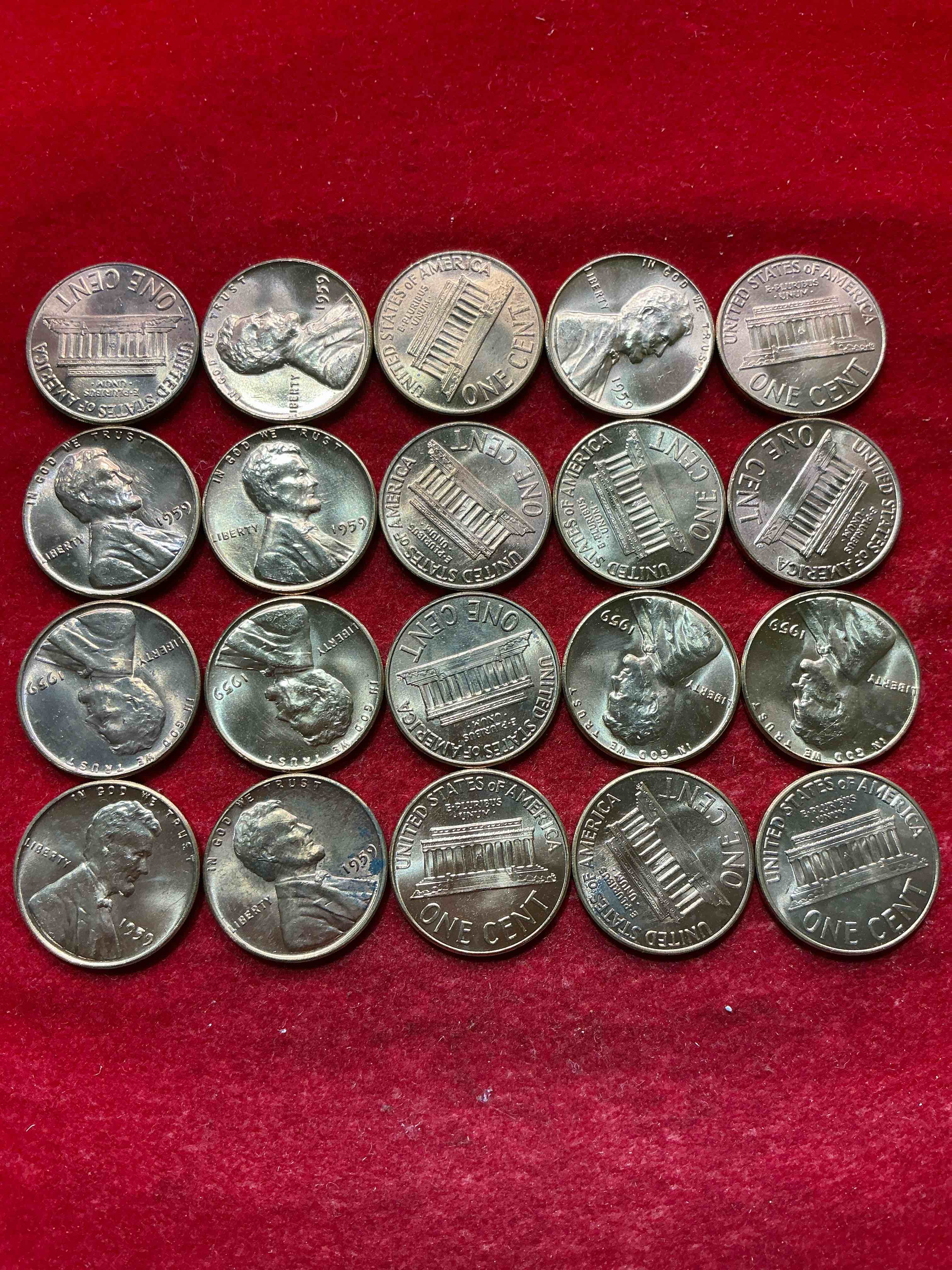 Condition photo showing New/Like New for 1959 brilliant uncirculated pennies! 1959 was the last year of an epic chapter of american history! own pieces of the 1950’s with these brilliant uncirculated pennies! many from the original treasury bank rolls not having seen daylight since 1959, wow!