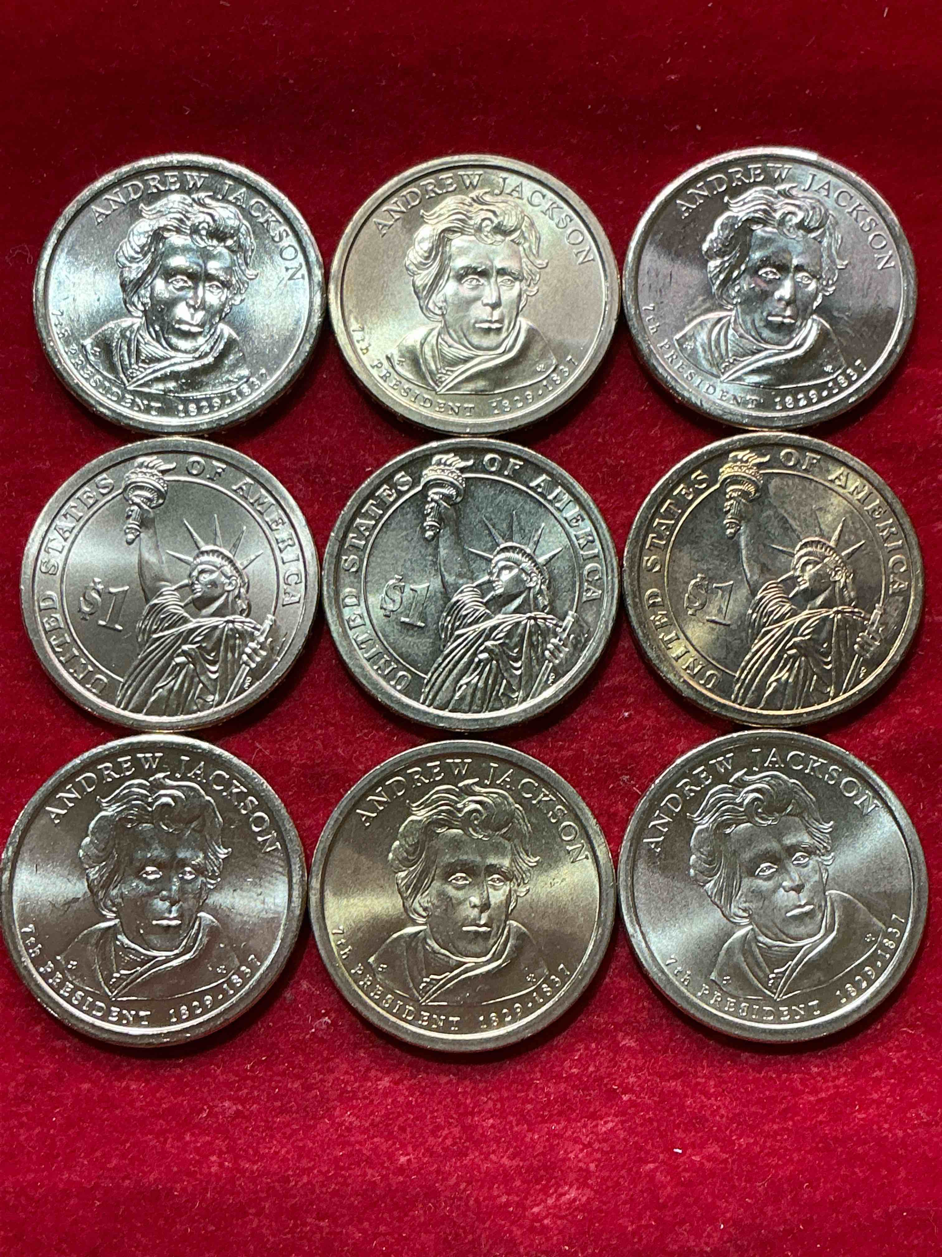 andrew jackson 2008 one dollar presidential coins! uncirculated brilliant coins! these coins are in mint condition, and some of the most collectible coins out there! rare, uncirculated, one dollar coins featuring andrew jackson!