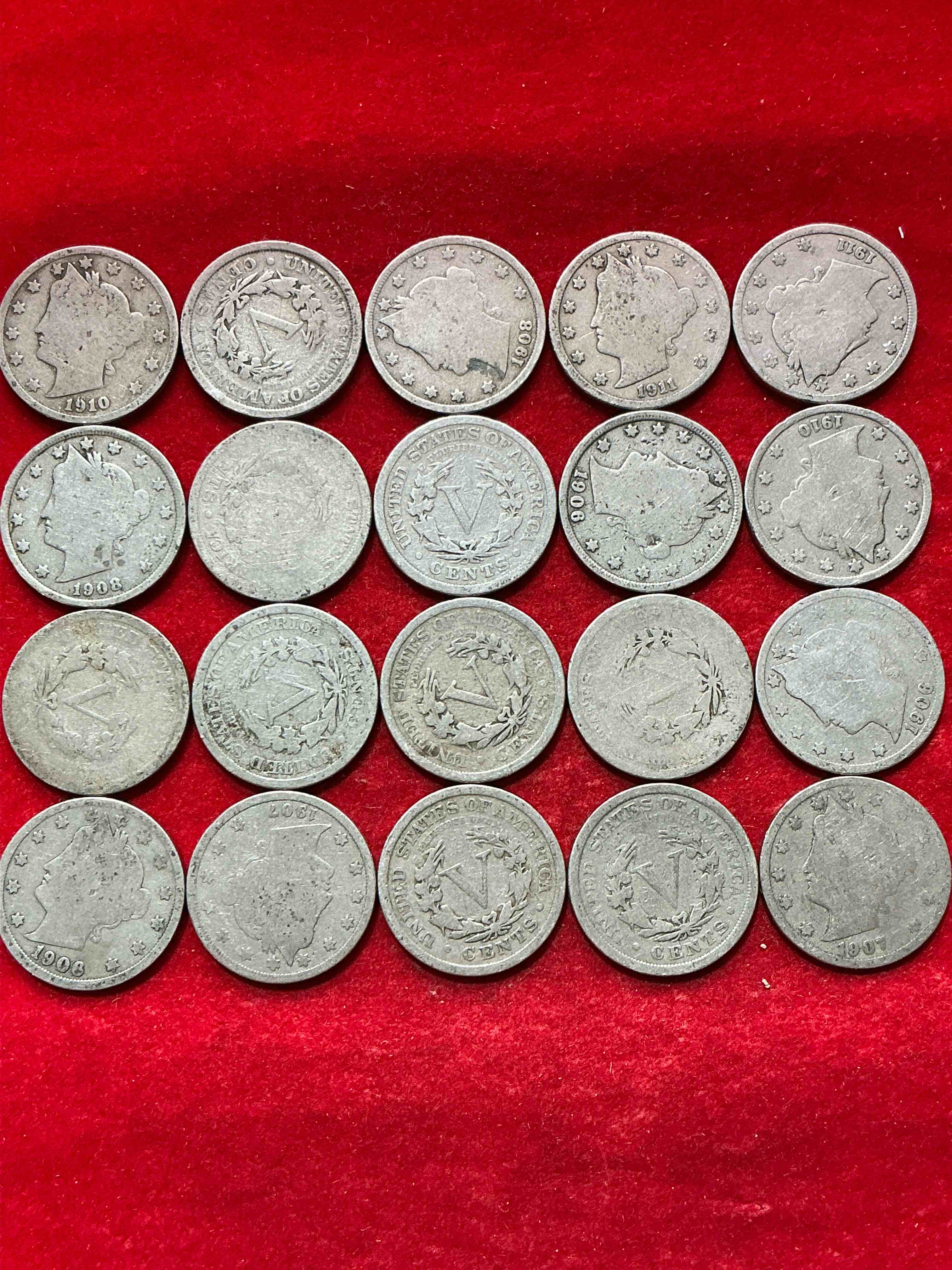 Condition photo showing Good Condition for antique u.s. v nickels! think of the history these coins have seen!, liberty head v nickels were minted up until 1913 & were the style of nickels before buffalo nickels. own some cool pieces of history! rare to see these coins with the "date on" in circulated condition!