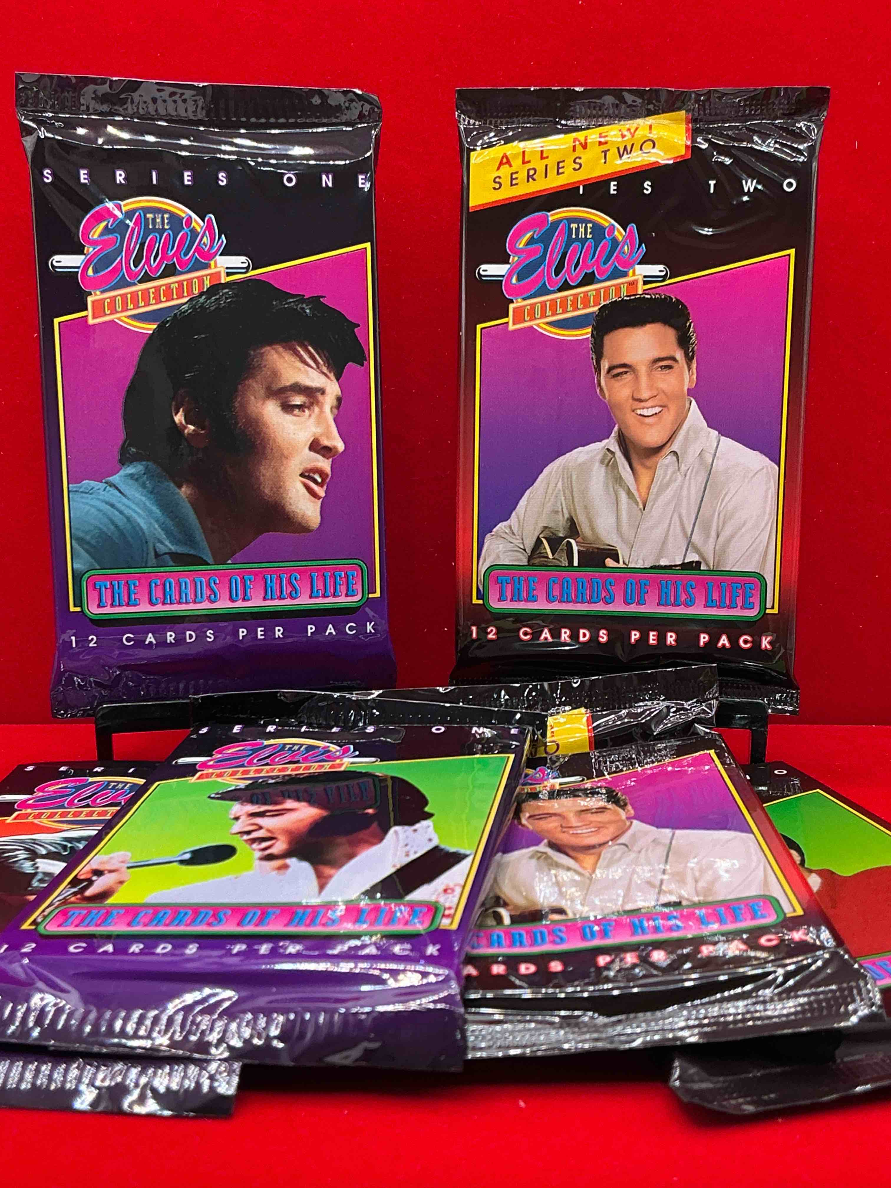 Condition photo showing New/Like New for 1992 the elvis collection “the cards of his life” series i card packs! 12 cards in every one of these incredible packs! collect all of elvis presley’s best moments from his life all included in these packs! wow!
