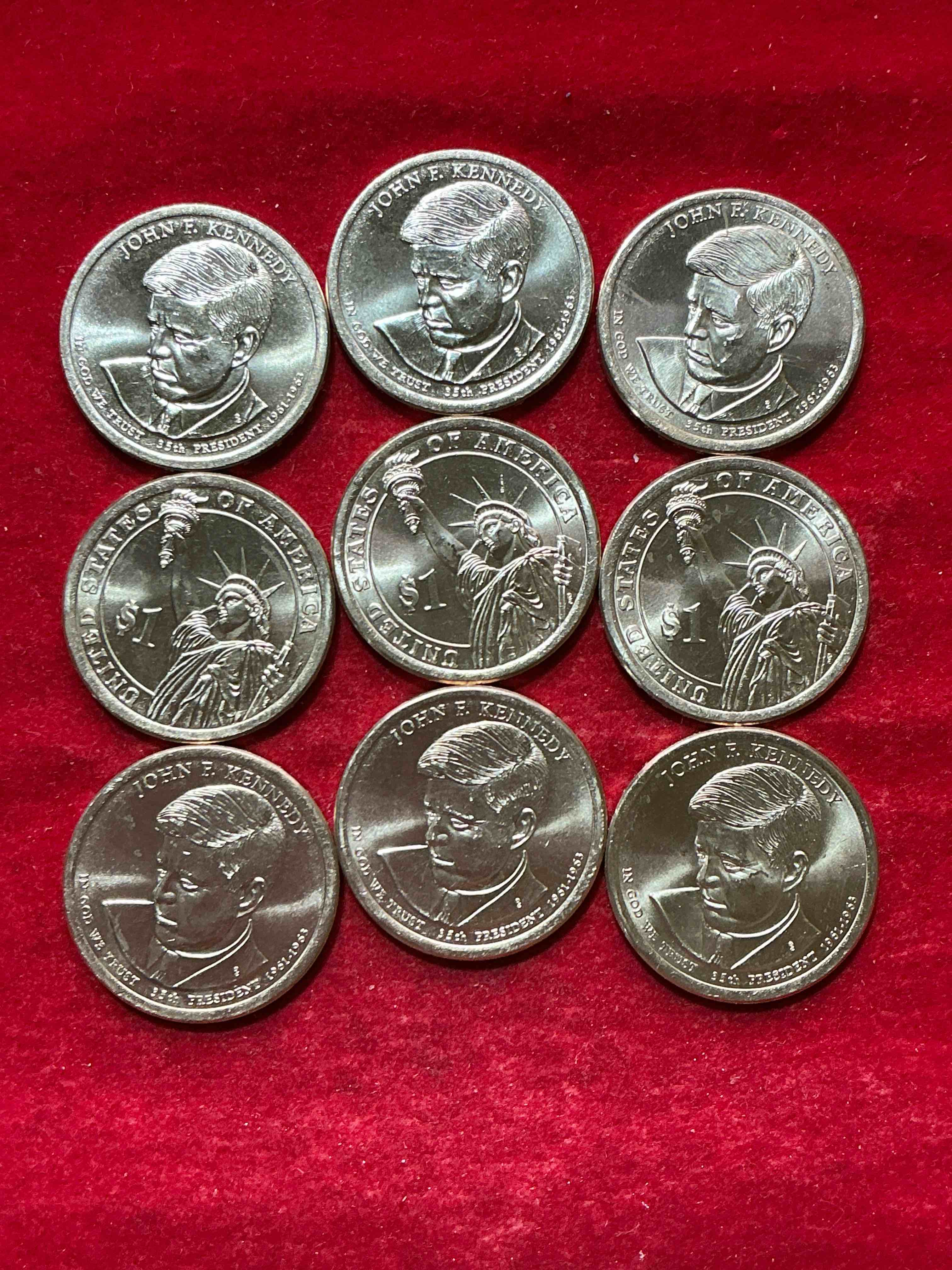 john f. kennedy 2015 one dollar presidential coins! uncirculated brilliant coins! these coins are in mint condition, and some of the most collectible coins out there! rare, uncirculated, one dollar coins featuring john f. kennedy