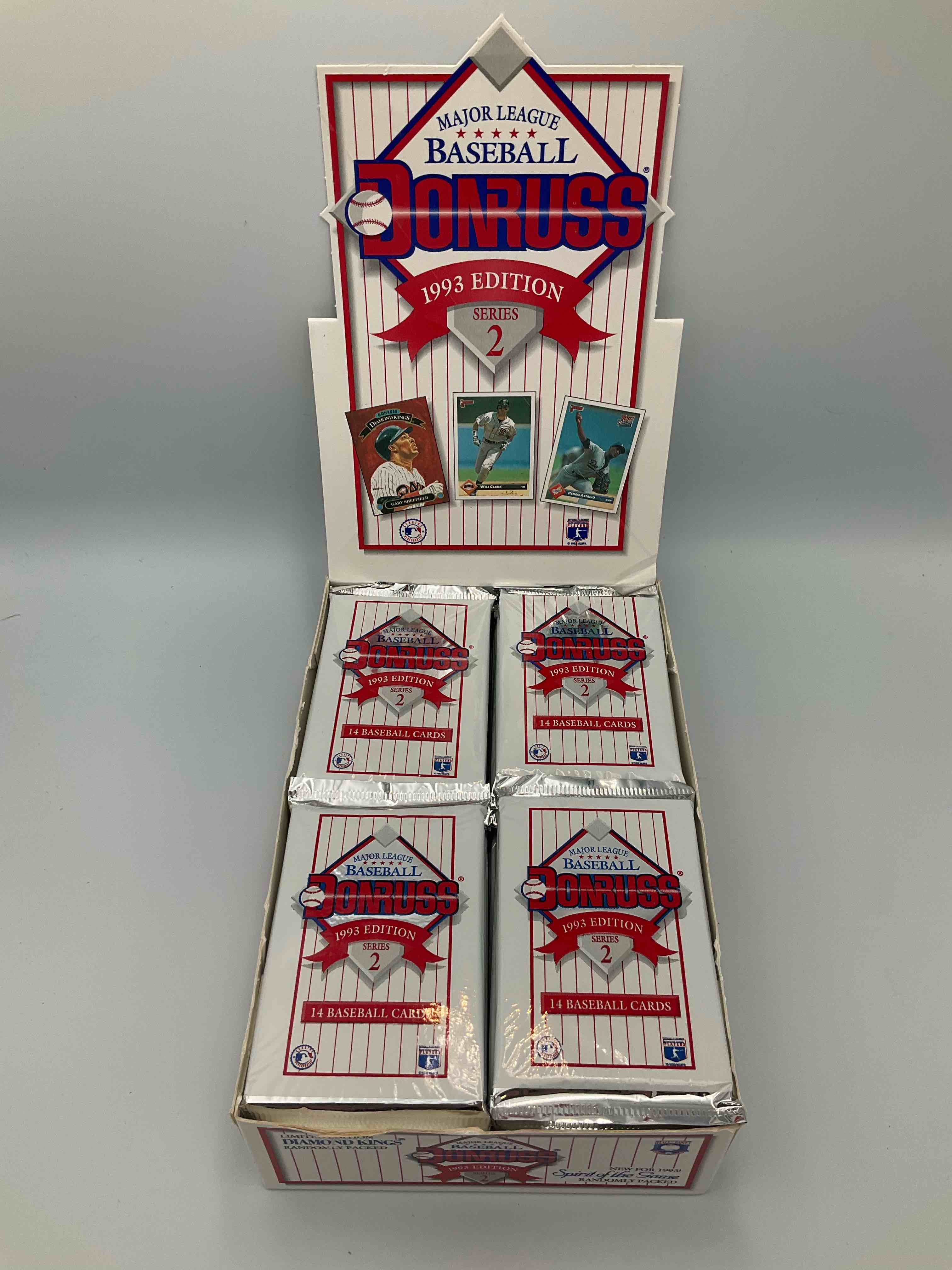 Condition photo showing New/Like New for great year! 1993 donruss baseball unopened baseball card packs, series i & ii, direct from original sealed retail case! search for valuable rated rookie cards from chipper jones (psa 10 $150+) & mike piazza, early ken griffey jr. & so much more!