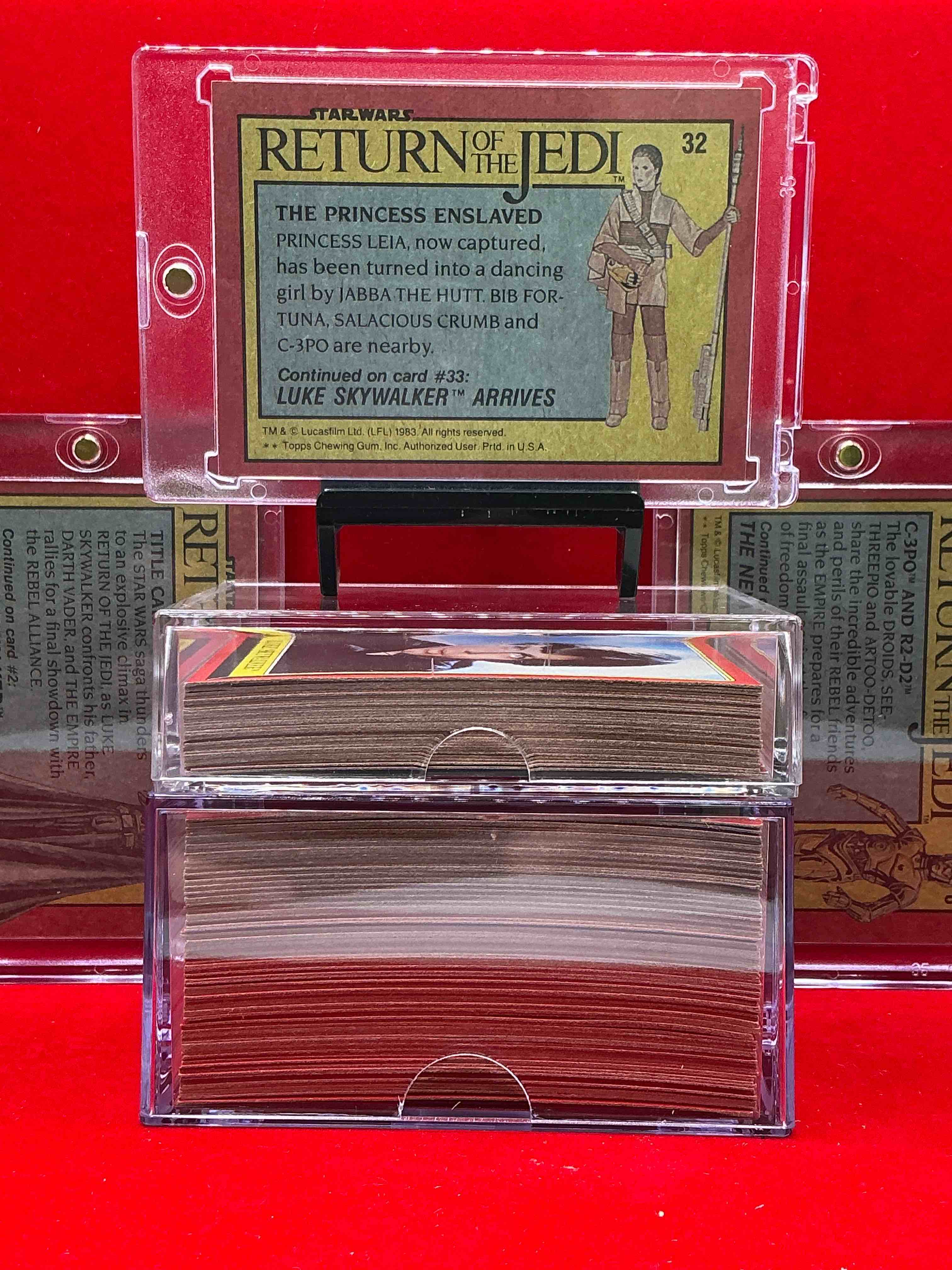 Condition photo showing New/Like New for 1983 return of the jedi history!  genuine star wars return of the jedi movie cards, complete series one,  132 card collection!  ultra rare to find in this good condition & complete!  authentic, serious collectibles & precious pieces of original star wars history!  