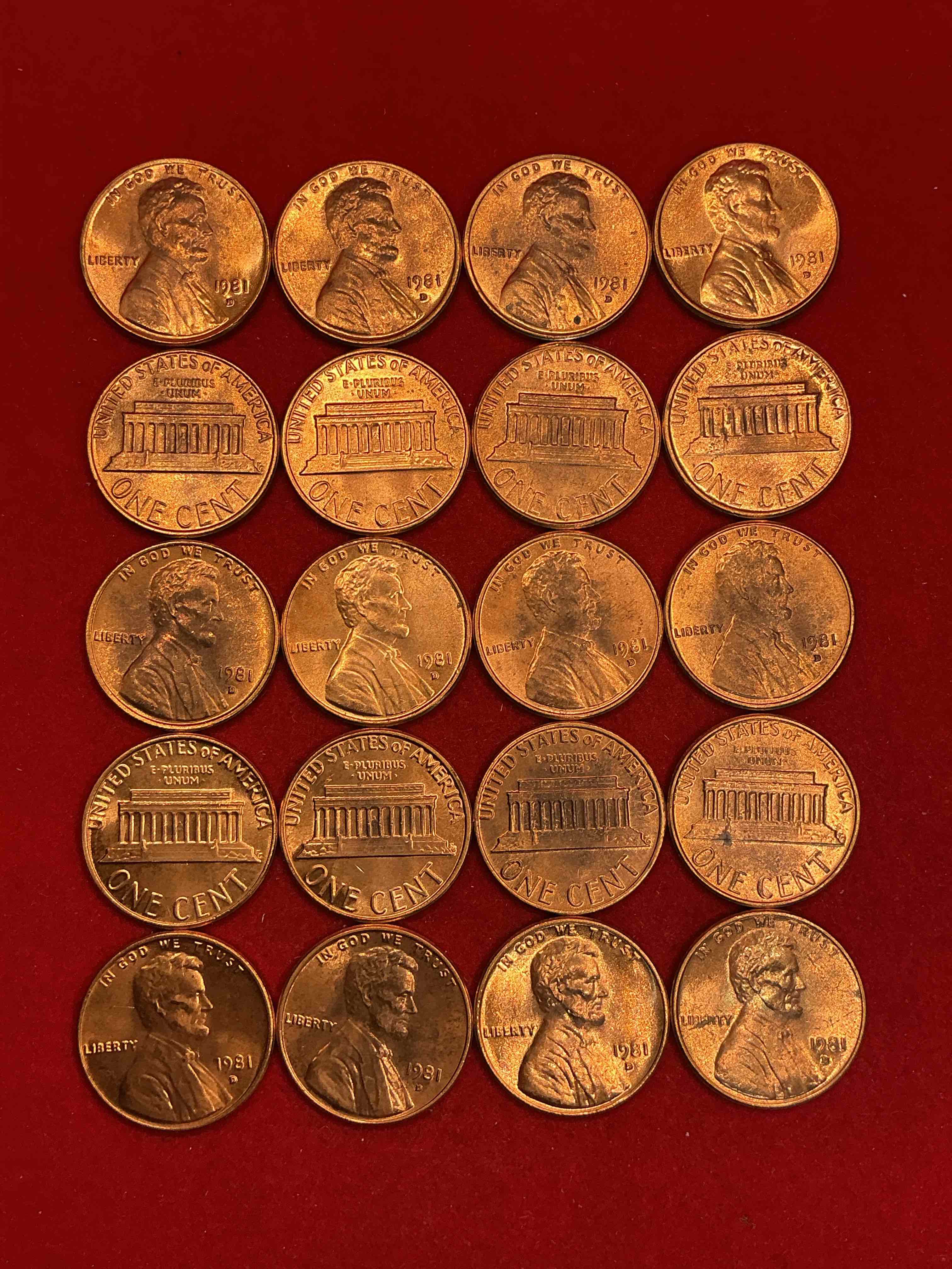 Condition photo showing New/Like New for 1981 uncirculated pennies! a historical year in american history, dawn of the space shuttle! ronald regan inaugurated, launch of mtv! these pennies are a great way to grab a piece of american history!