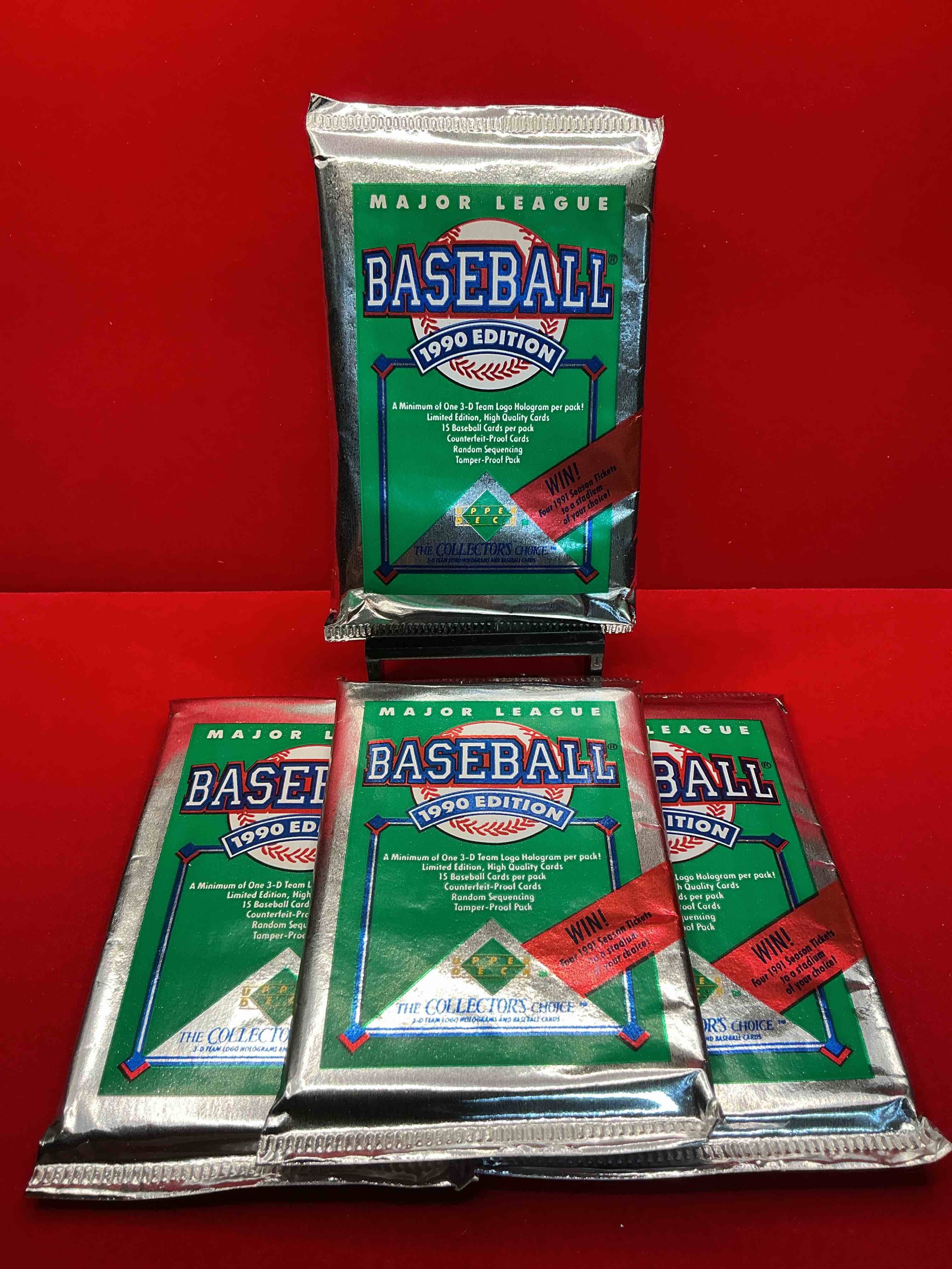 1990 upper deck baseball unopened sports trading card packs! direct from original box! look for possible collector's 3d team logo card! as well as early ken griffey jr. cards!
