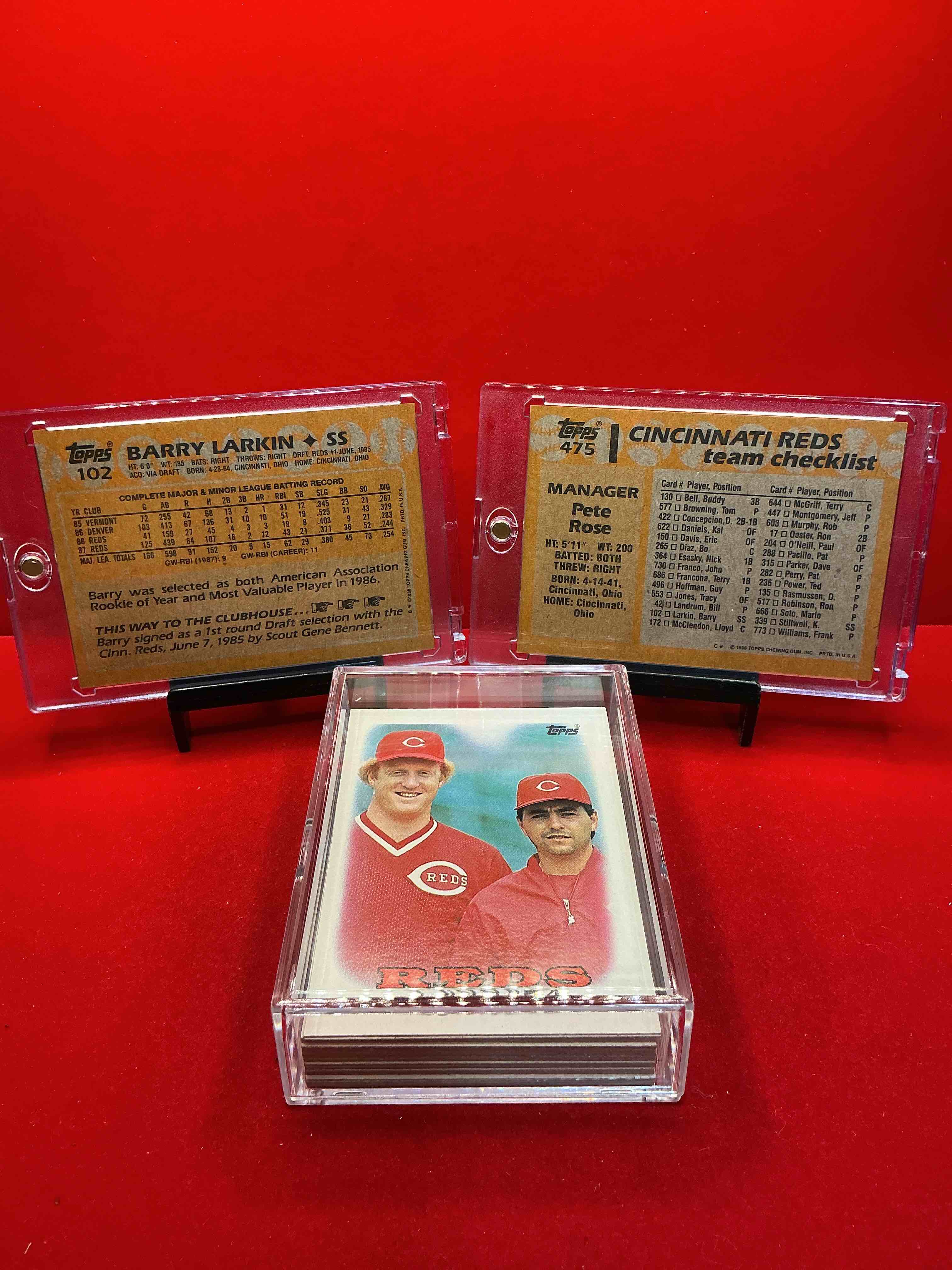 Condition photo showing New/Like New for 1988 reds topps baseball team set! vintage reds lot! pete rose, eric davis, barry larkin, dave concepcion & more! 80’s baseball history… cincinnati reds! 
