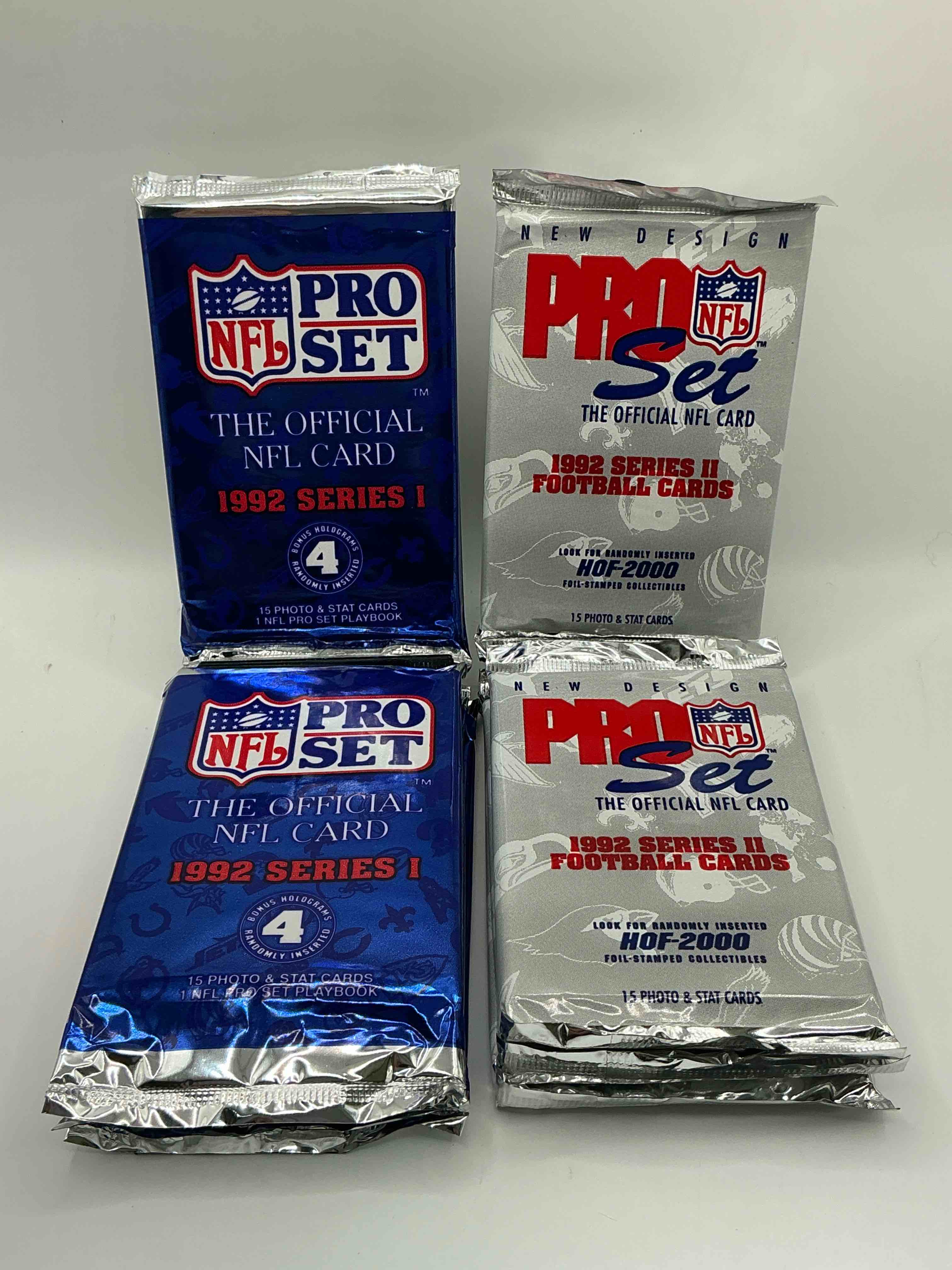 nfl pro set! wow! 1992 series i & ii football cards! possible rice, montana, elway, sanders, jackson & more! search for limited edition randomly inserted hof 2000 stamped collectibles! 