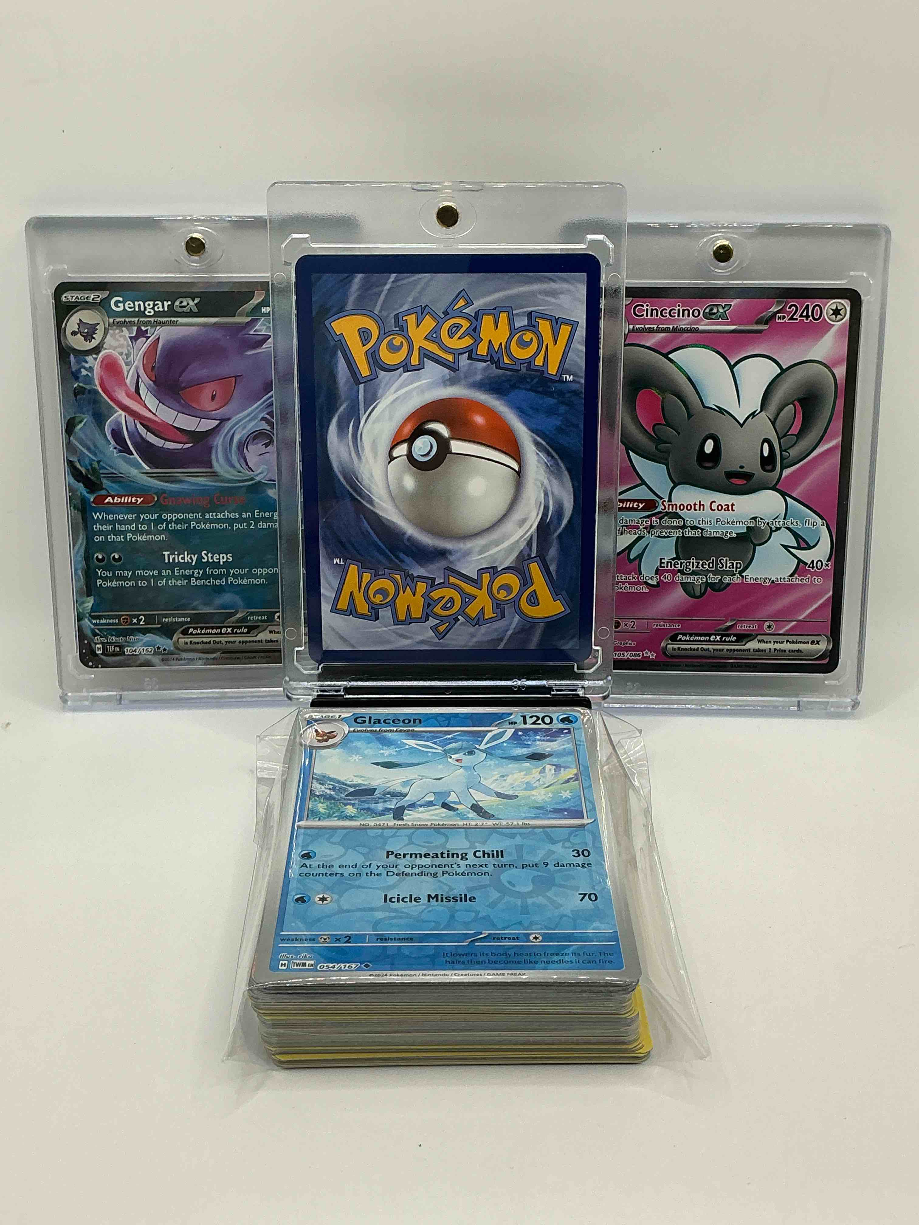 Condition photo showing New/Like New for pokémon wow! mega clefable ex! gengar ex! cinccino ex! along with 50 other pokémon heroes, holos, legends & commons- including holographic cards, stage 1 cards, holos & more! also includes 36 non holo common/ uncommon basic & first stage cards trainers & energy too! perfect set for collectors & enthusiasts!