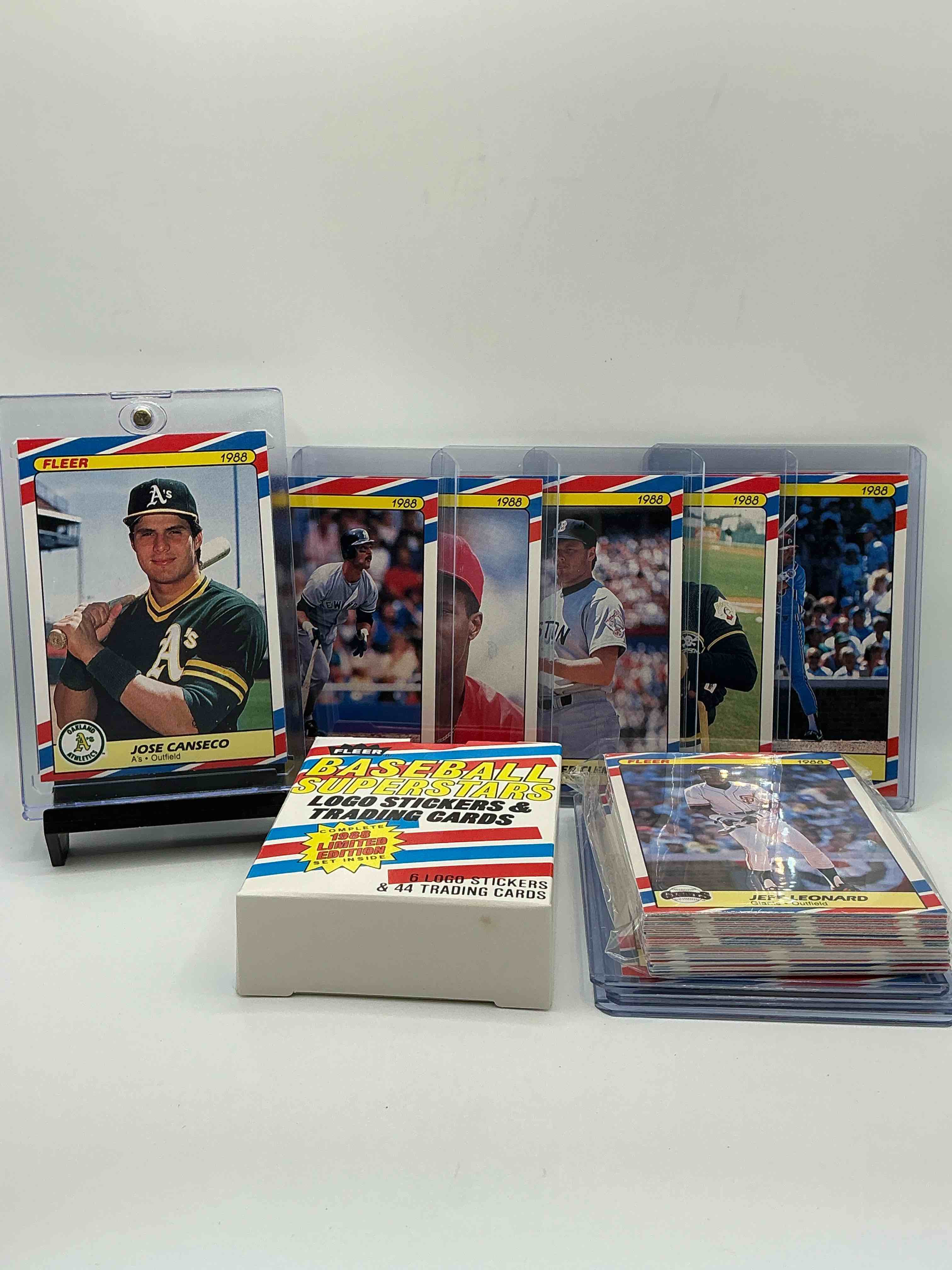 1988 baseball superstars fleer baseball cards! jose canseco, roger clemens, barry bonds, eric davis, cal ripken jr & more! baseball’s best! 50 card lot, includes commons & legends alike! some of the best to ever do it!