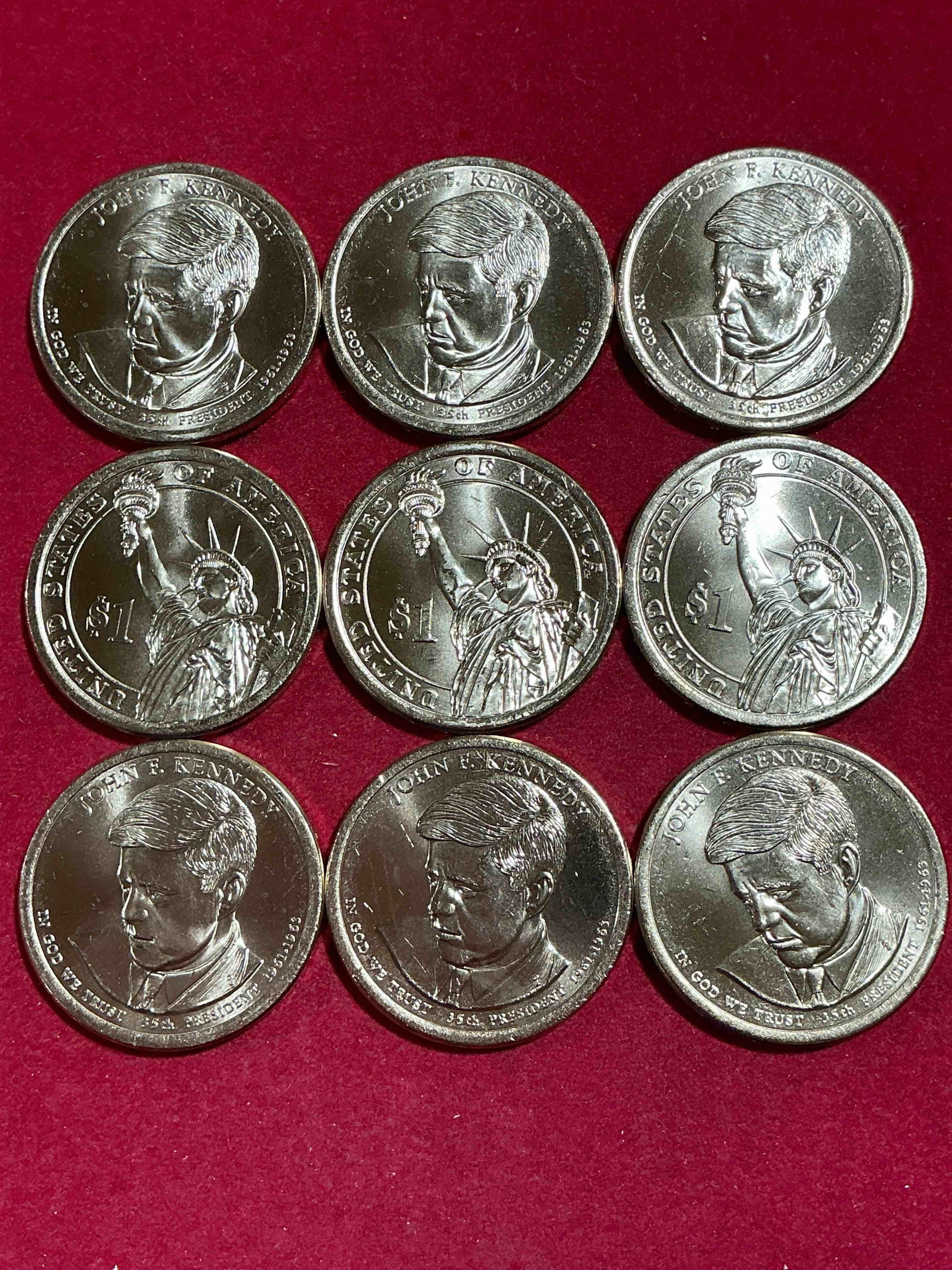 john f. kennedy 2015 one dollar presidential coins! uncirculated brilliant coins! these coins are in mint condition, and some of the most collectible coins out there! rare, uncirculated, one dollar coins featuring john f. kennedy
