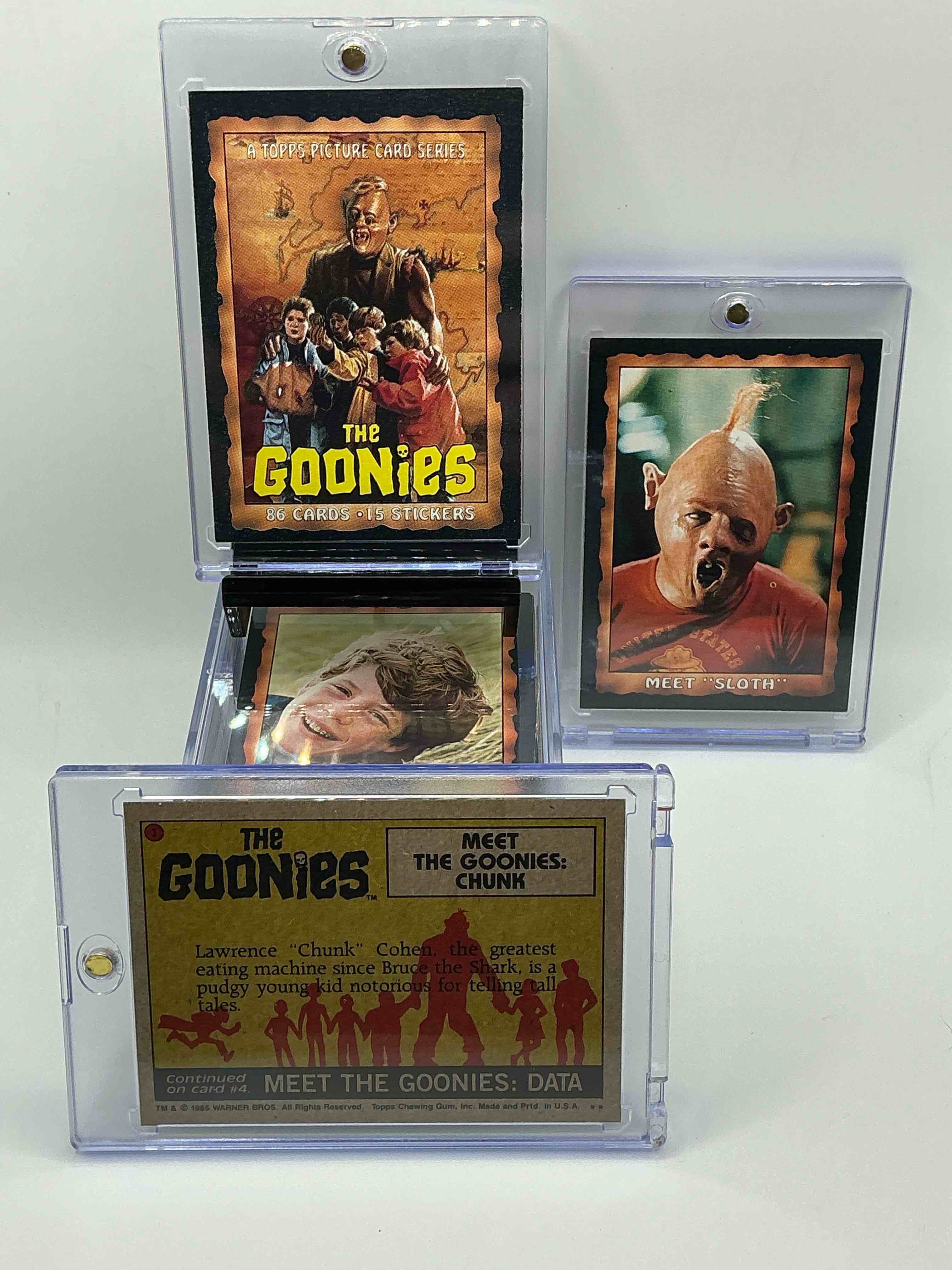 Condition photo showing New/Like New for 1985 goonies wow! complete, original & authentic “goonies” movie trading card collection, all 86 cards included! excellent condition! this is a serious pop culture collectible, ultra rare complete & in this great condition! your chance to own a little “piece of the 80’s” & have some collectible fun with chunk, sloth & the rest of the gang!