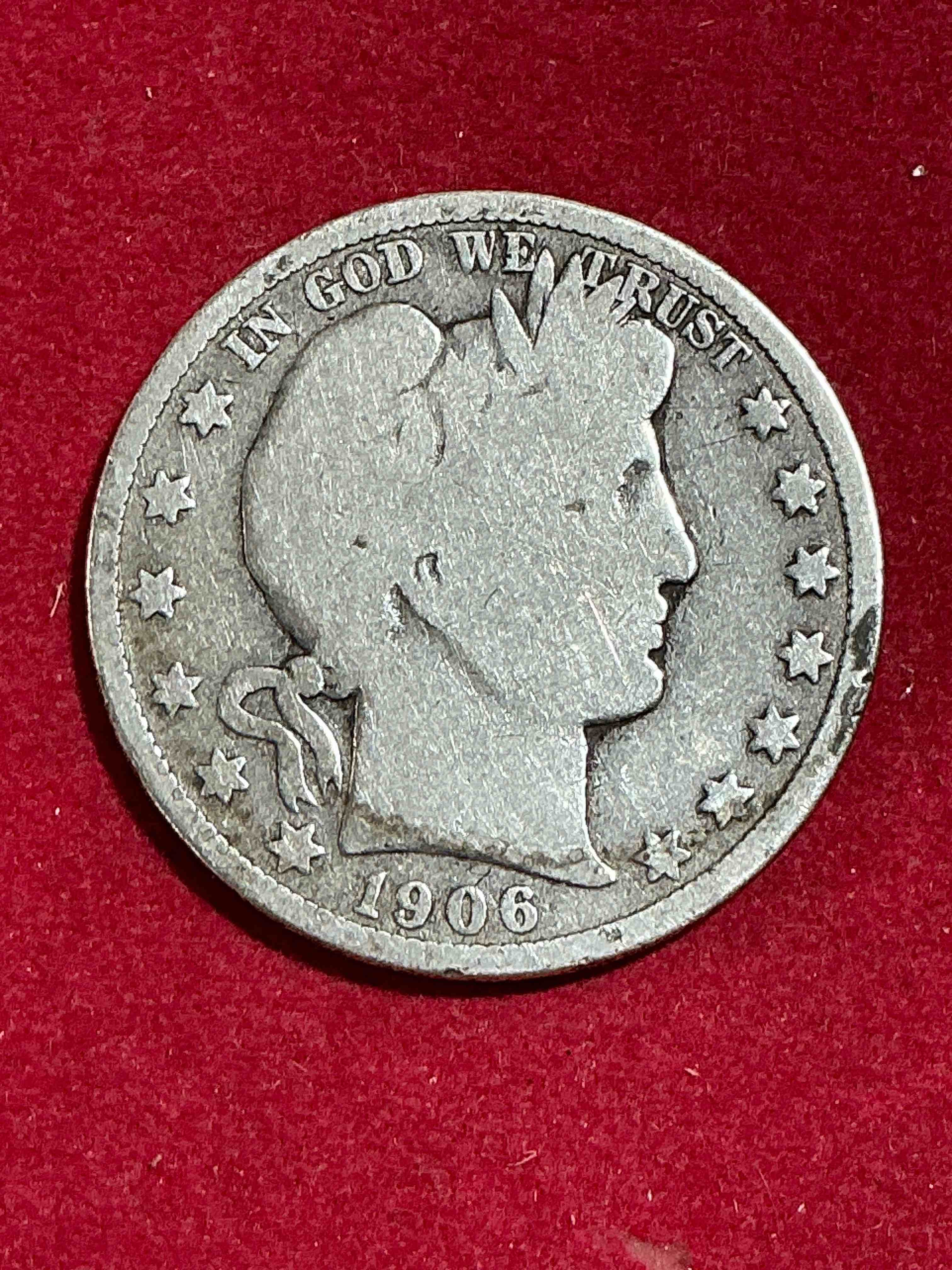 rare us fine silver! barber half dollar, 90% silver! 1906 edition! nearly impossible to collect! rare & very coveted by collectors! own a piece of history great for coin collectors, think of the history these coins have seen! rare 90% silver barber half dollar!