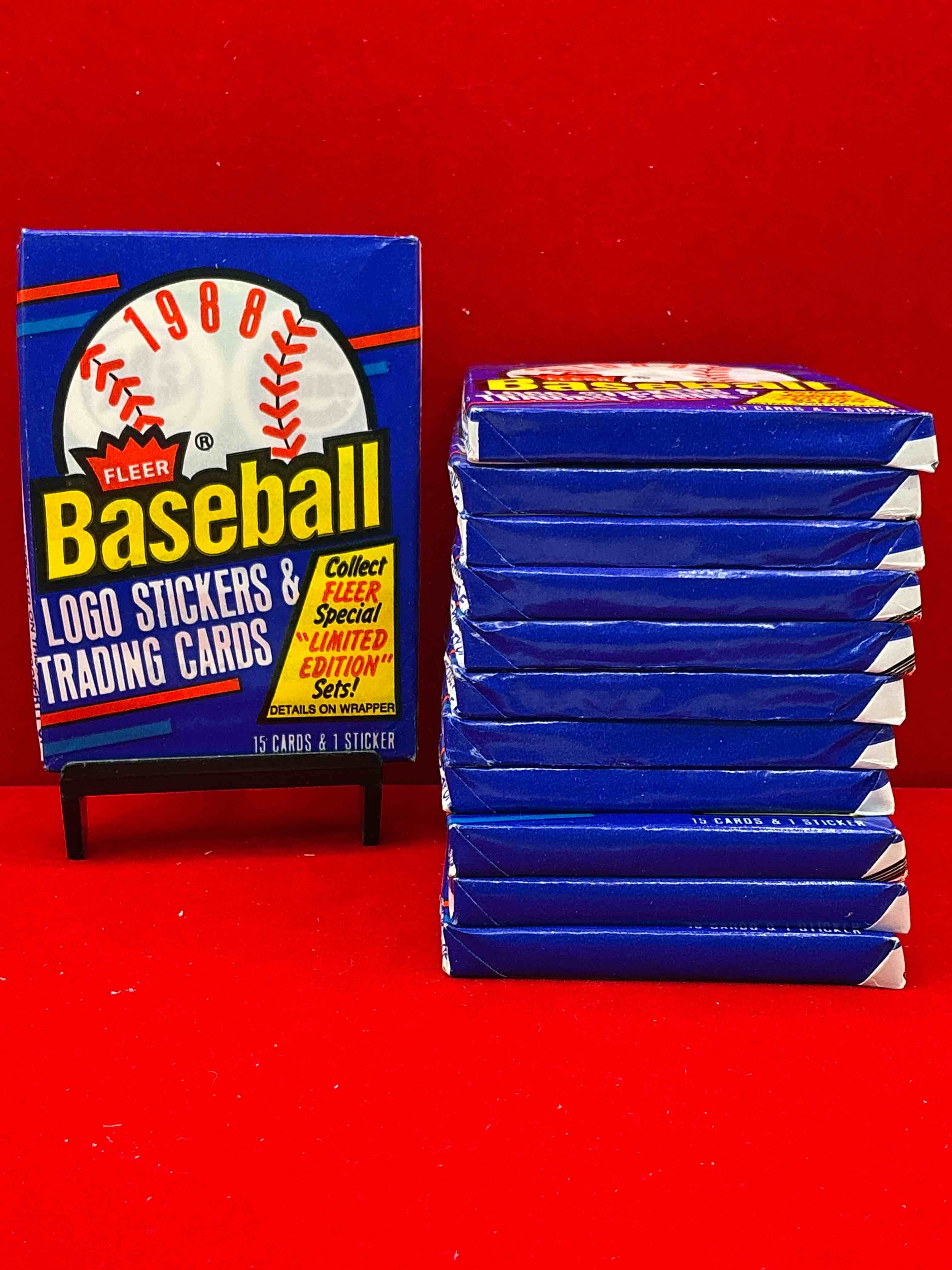 80's baseball fan's rejoice! 1988 fleer baseball unopened wax packs full of collectible trading cards! search for valuable don mattingly & nolan ryan cards worth hundreds in perfect condition!