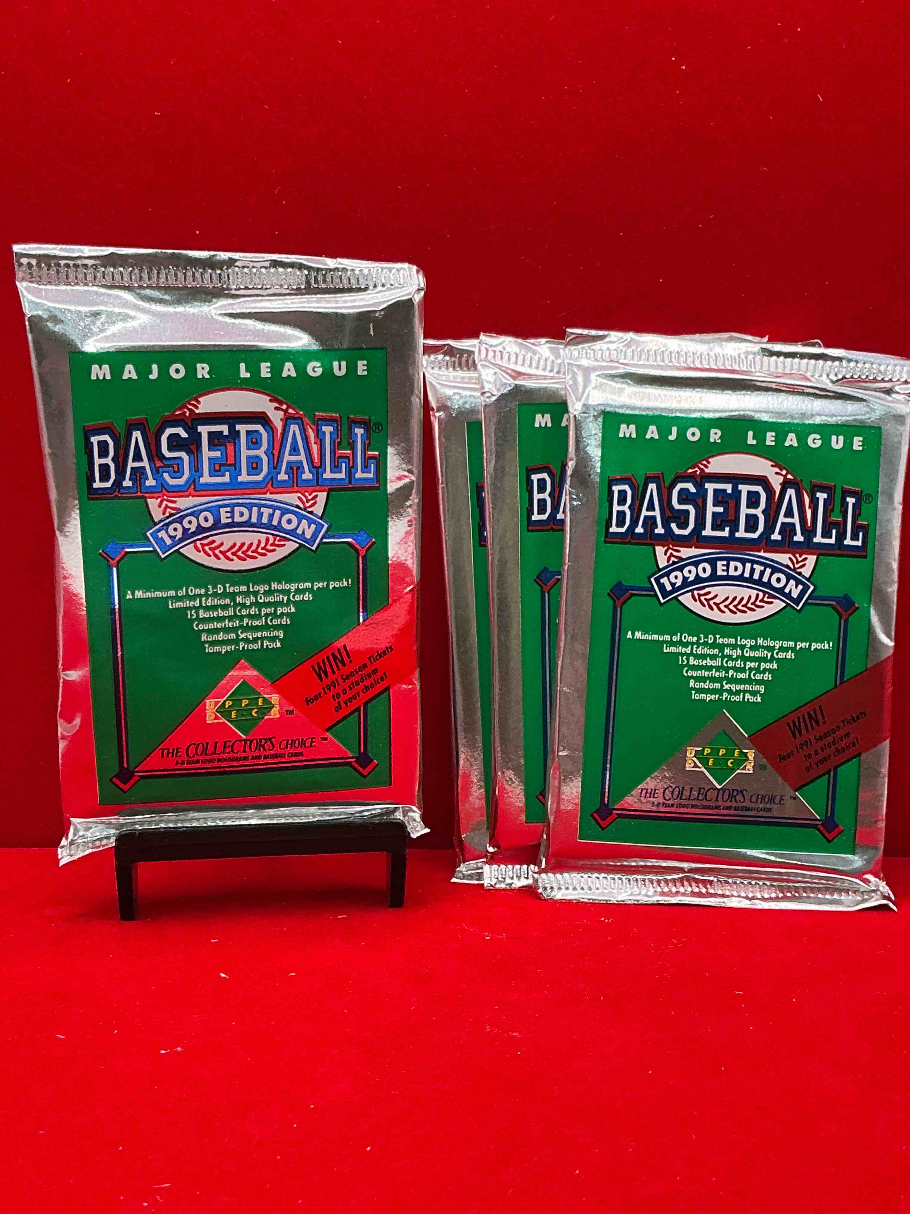 1990 upper deck baseball unopened sports trading card packs! direct from original box! look for possible collector's 3d team logo card! as well as early ken griffey jr. cards!
