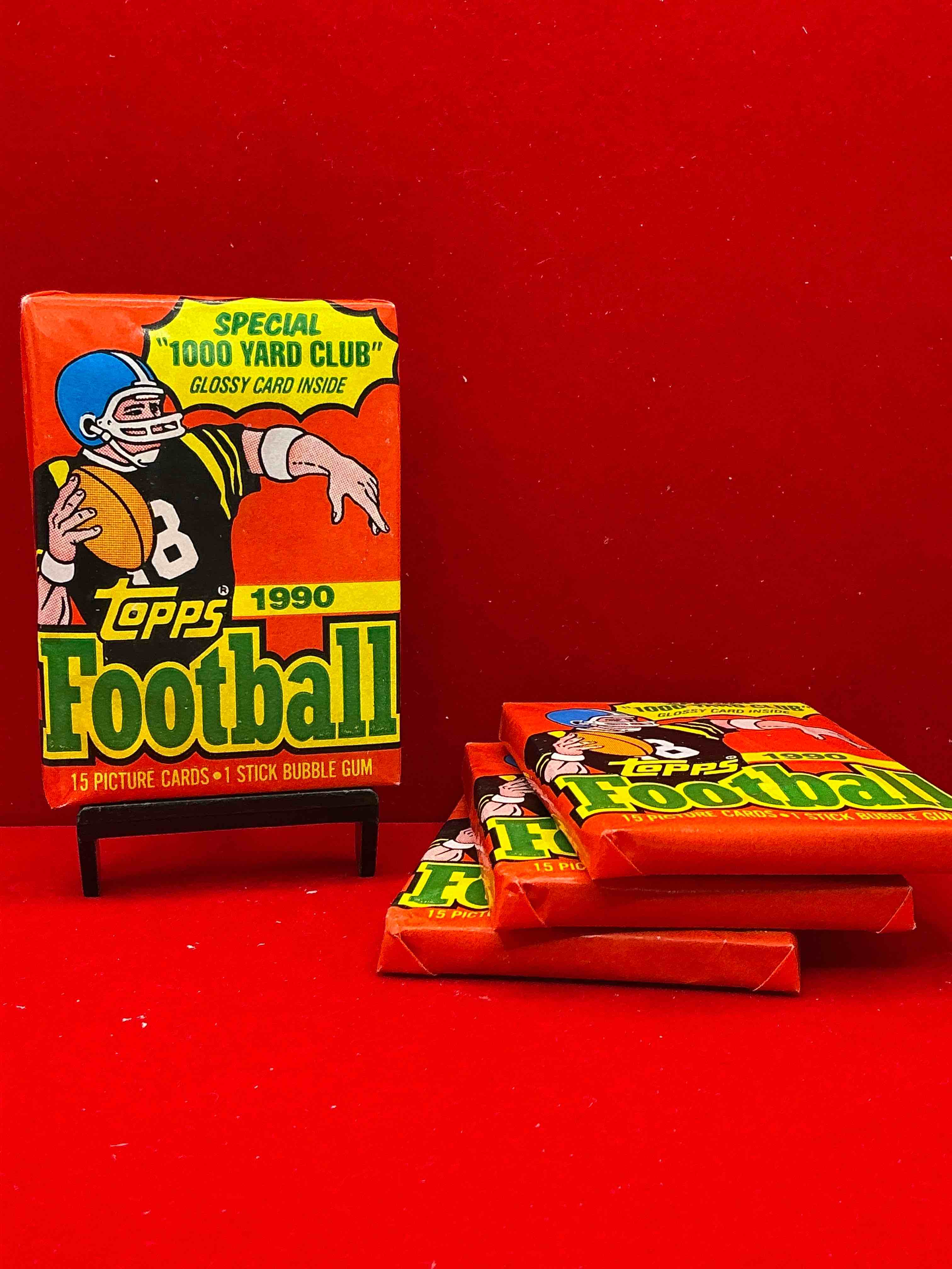 the last year of football wax! joe montana, emmitt smith & barry sanders!? 1990 topps football unopened sports card wax pack, direct from original retail box! getting hard to find! search for early barry sanders & jerry rice & so much more!