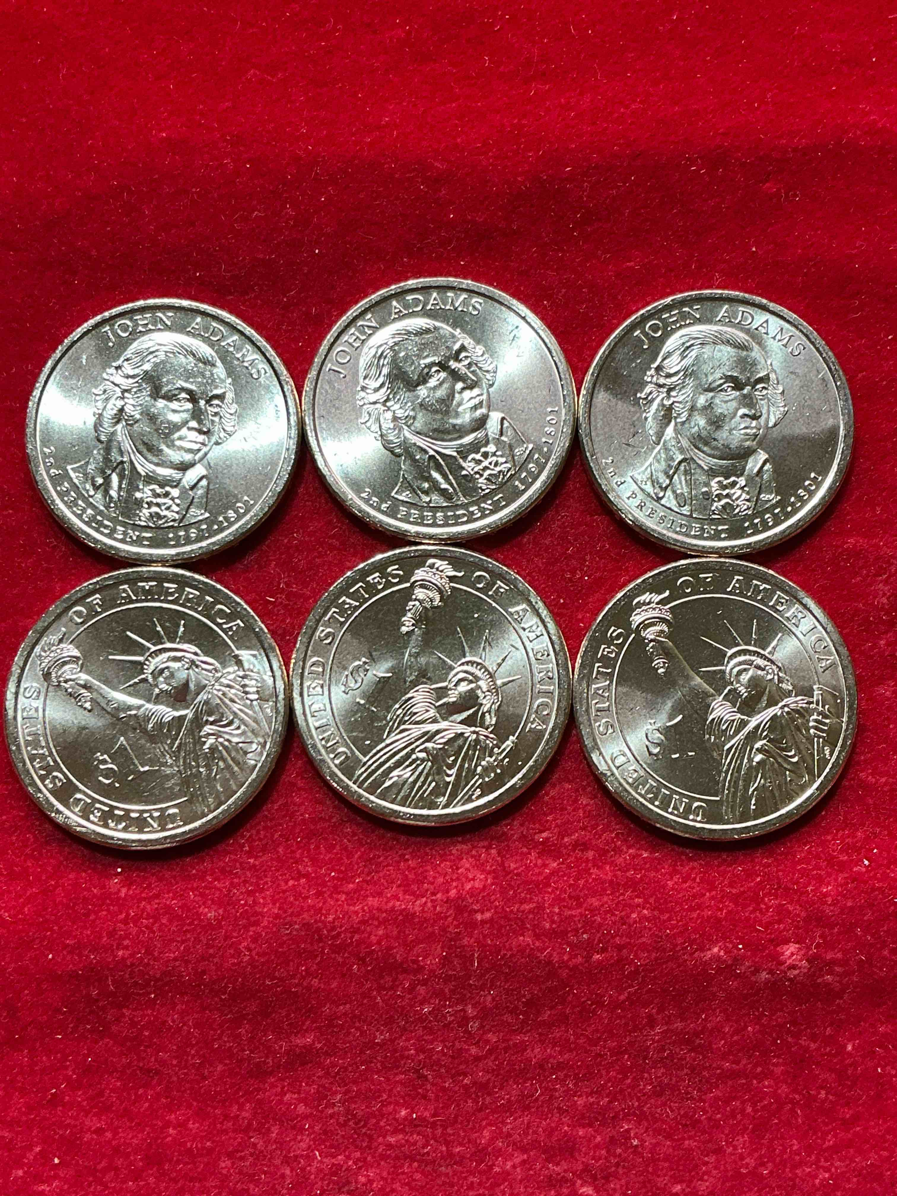 john adams 2008 one dollar presidential coins! uncirculated brilliant coins! these coins are in mint condition, and some of the most collectible coins out there! rare, uncirculated, one dollar coins featuring john adams!