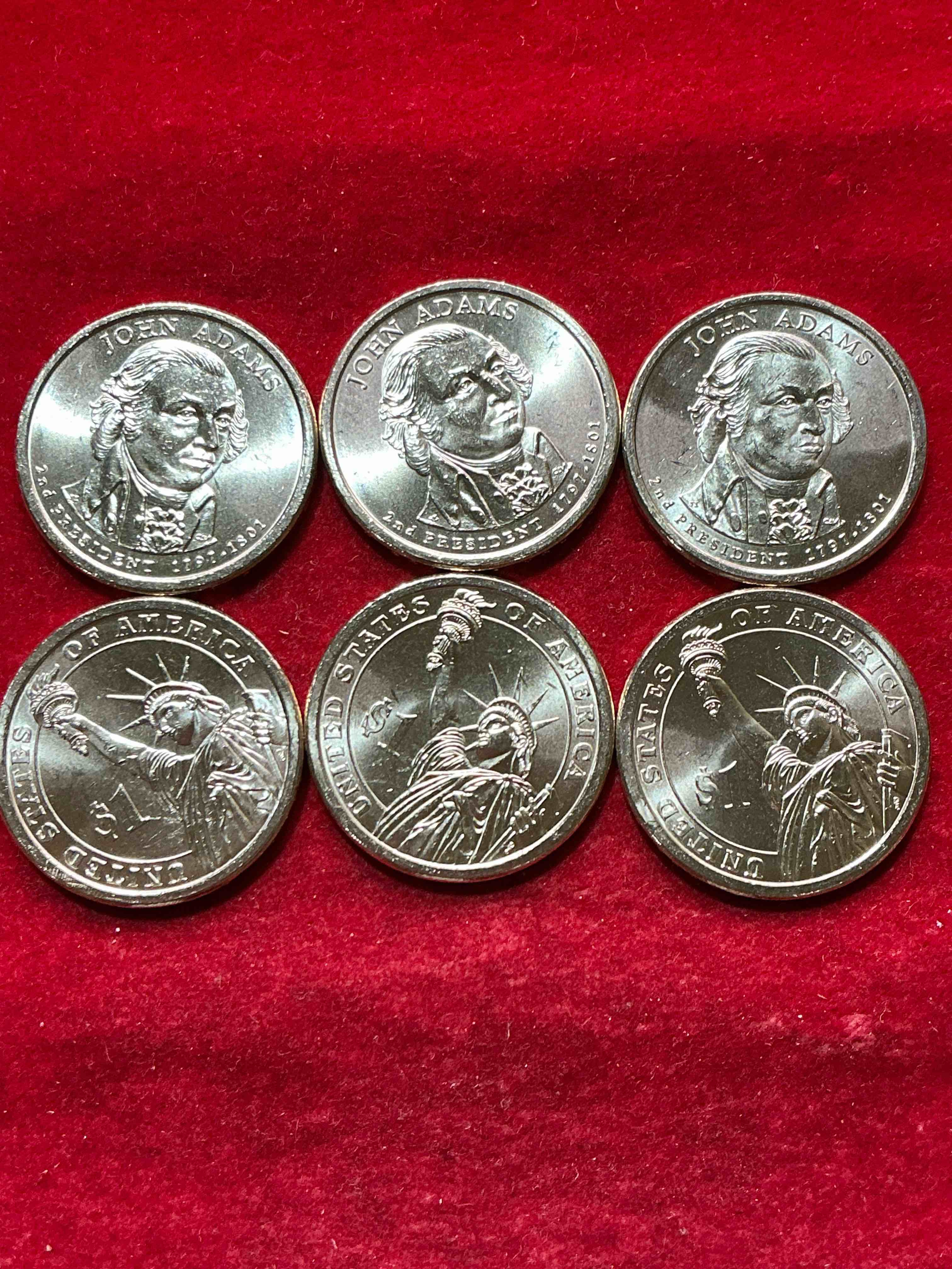 Condition photo showing New/Like New for john adams 2008 one dollar presidential coins! uncirculated brilliant coins! these coins are in mint condition, and some of the most collectible coins out there! rare, uncirculated, one dollar coins featuring john adams!