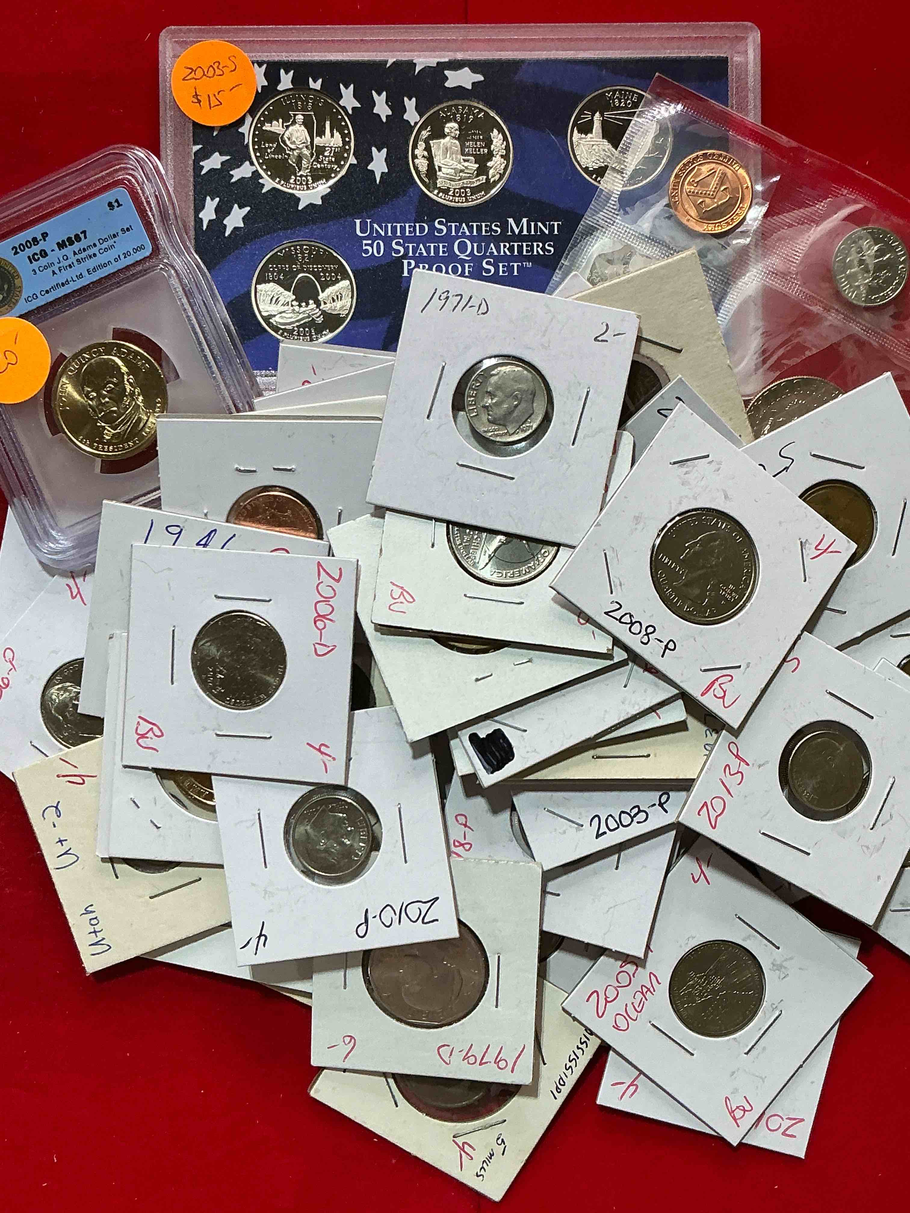 cool coin closeout! wow! awesome u.s. coins & more, antique, vintage & modern galore! many uncirculated! check out this incredible closeout collection of incredibly cool coins & rare items spanning decades! bid is per coin/item & all coins encased for protection! a true smorgasbord collector's dream! each collection is unique and includes items such as rare antique coins, rare date coins, coin sets, modern uncirculated coins, wooden tokens, cool medallions & more! disregard original price marks on pieces, this is a true auction closeout! an incredible opportunity for re-sellers & collectors!