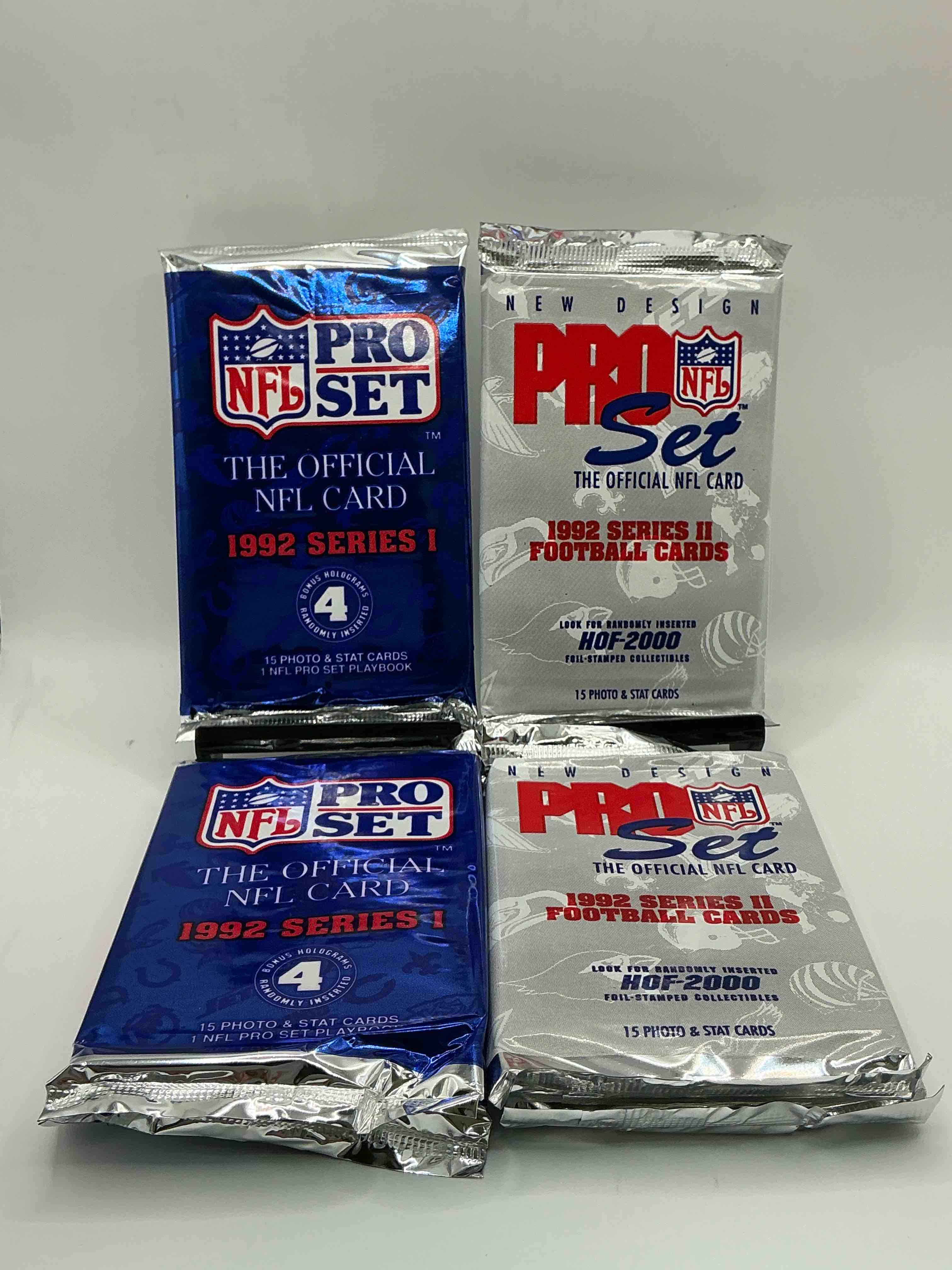 nfl pro set! wow! 1992 series i & ii football cards! possible rice, montana, elway, sanders, jackson & more! search for limited edition randomly inserted hof 2000 stamped collectibles!