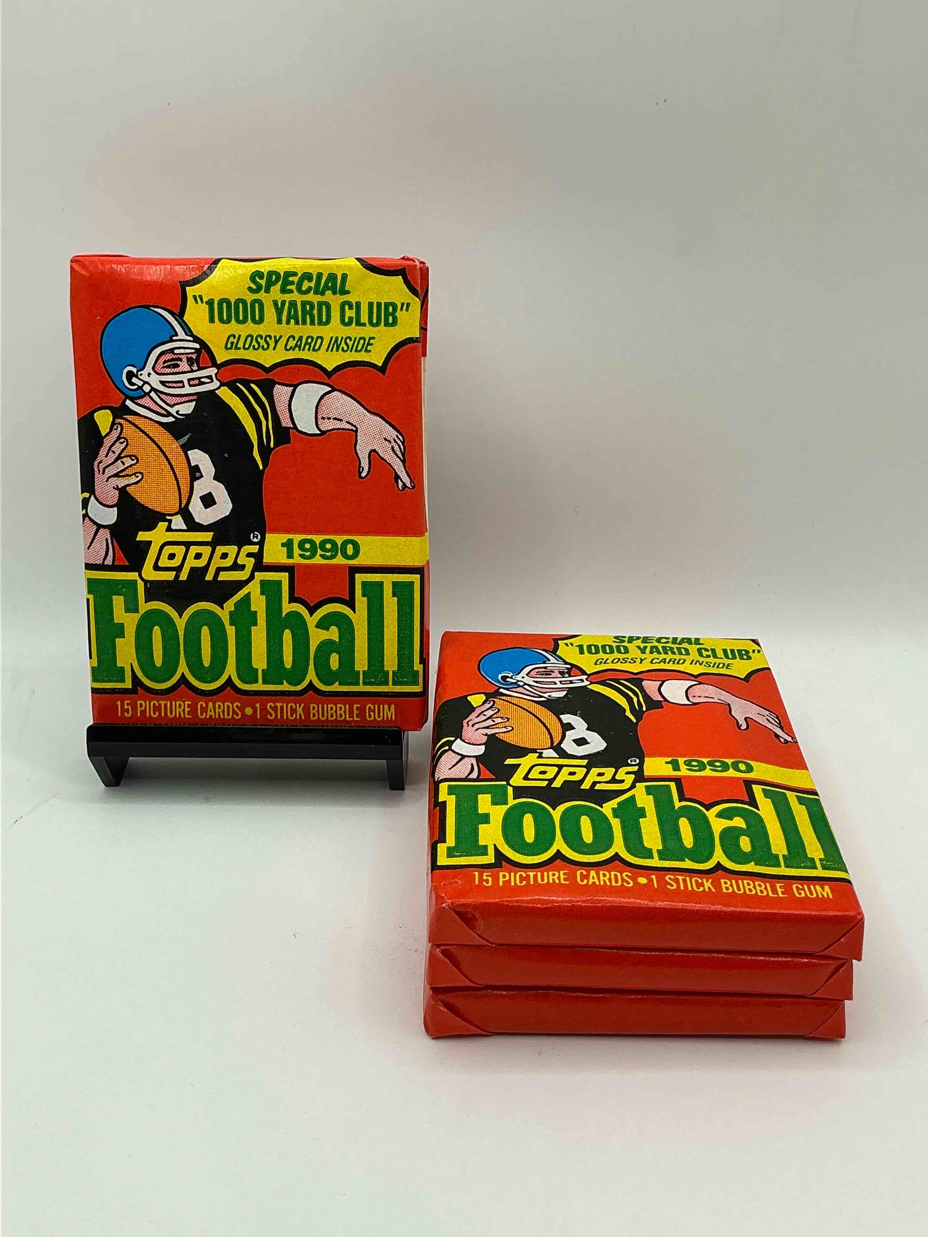 the last year of football wax! joe montana, emmitt smith & barry sanders!? 1990 topps football unopened sports card wax pack, direct from original retail box! getting hard to find! search for early barry sanders & jerry rice & so much more!