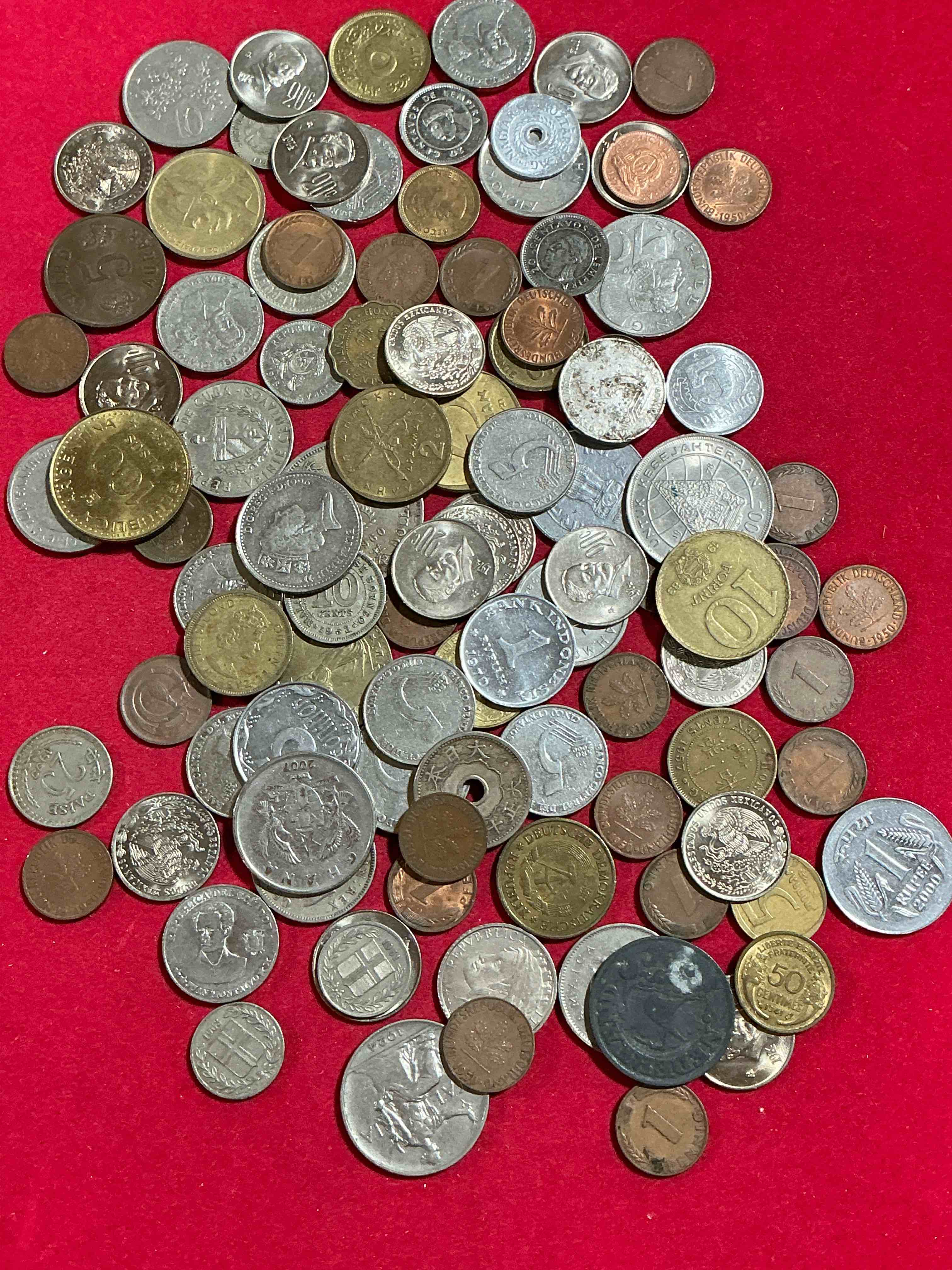 Condition photo showing Good Condition for world coins, antique & vintage! each lot is unique! many different years, countries, sizes & exotic places. this cool collection of antique coins from around the world is loads of fun! have fun identifying each coin & country as a great educational tool! a great investment too!