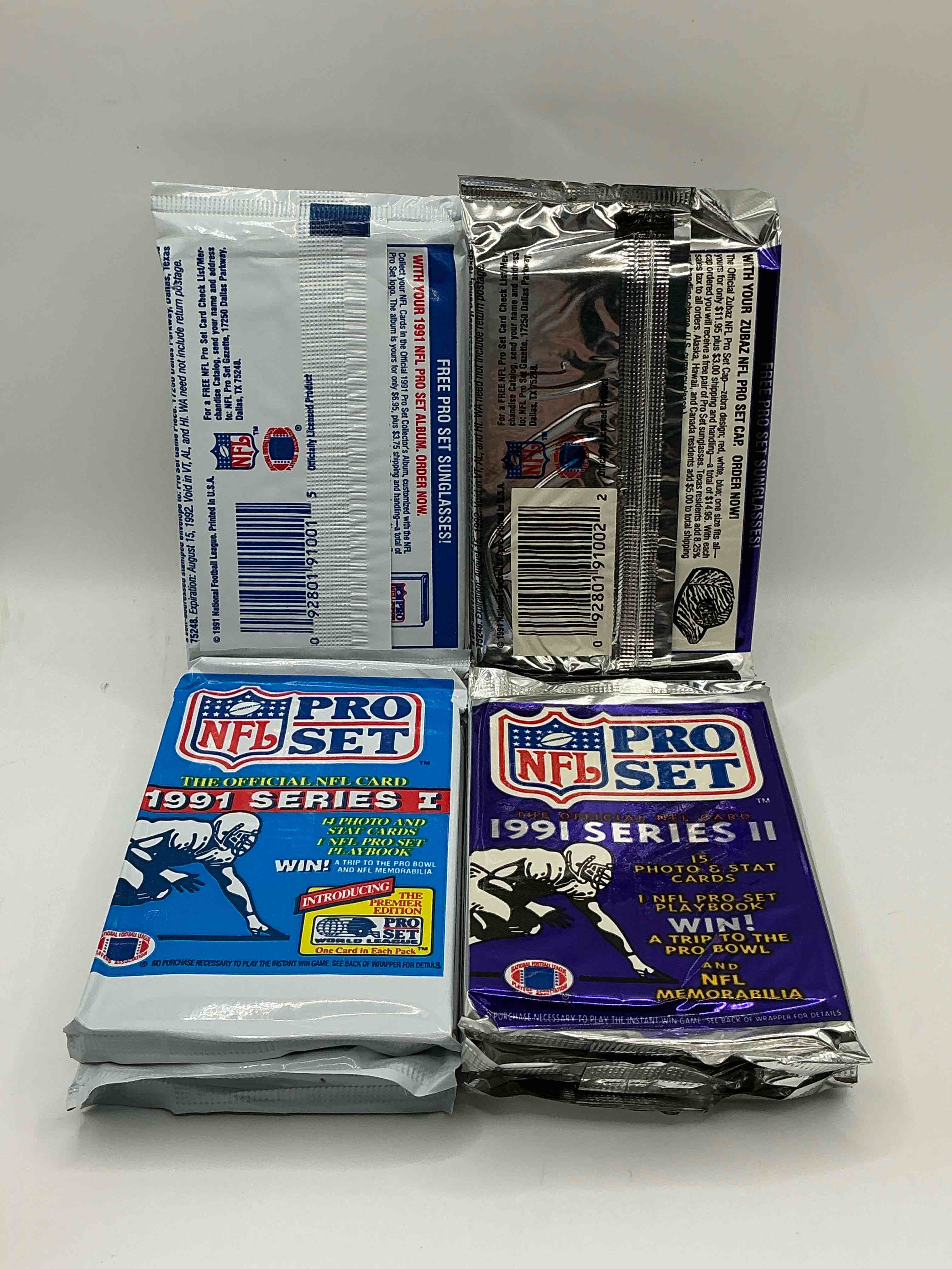 Condition photo showing New/Like New for wow! 1991 pro set football sealed card packs series i & ii, direct from original retail case!highly sought after by collectors as this year is loaded with high profile cards!search for cards from barry sanders, deion sanders, troy aikman, michael irvin & much more! getting hard to find!