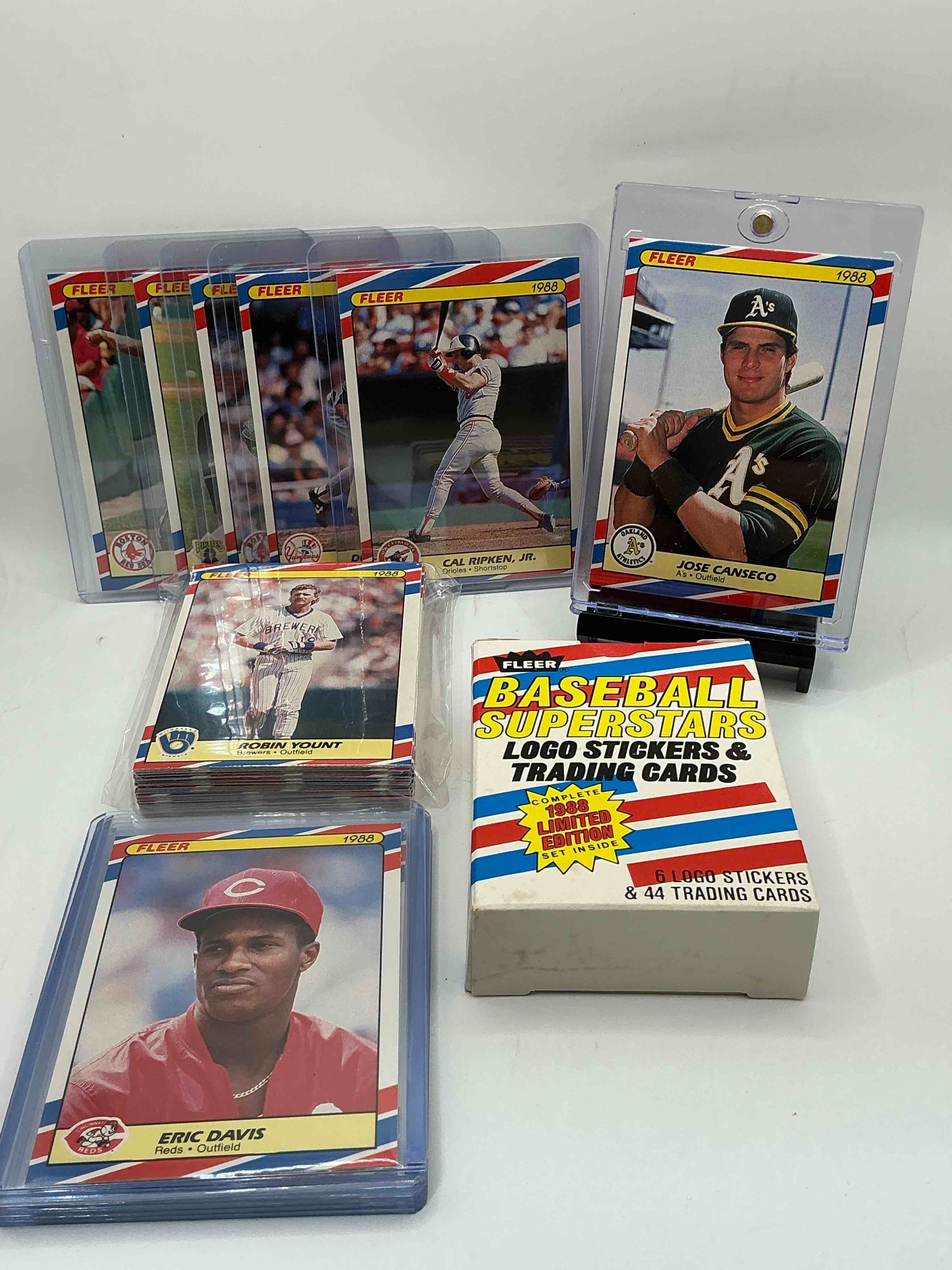1988 baseball superstars fleer baseball cards! jose canseco, roger clemens, don mattingly, cal ripken jr & more! baseball’s best! 50 card lot, includes commons & legends alike! some of the best to ever do it!