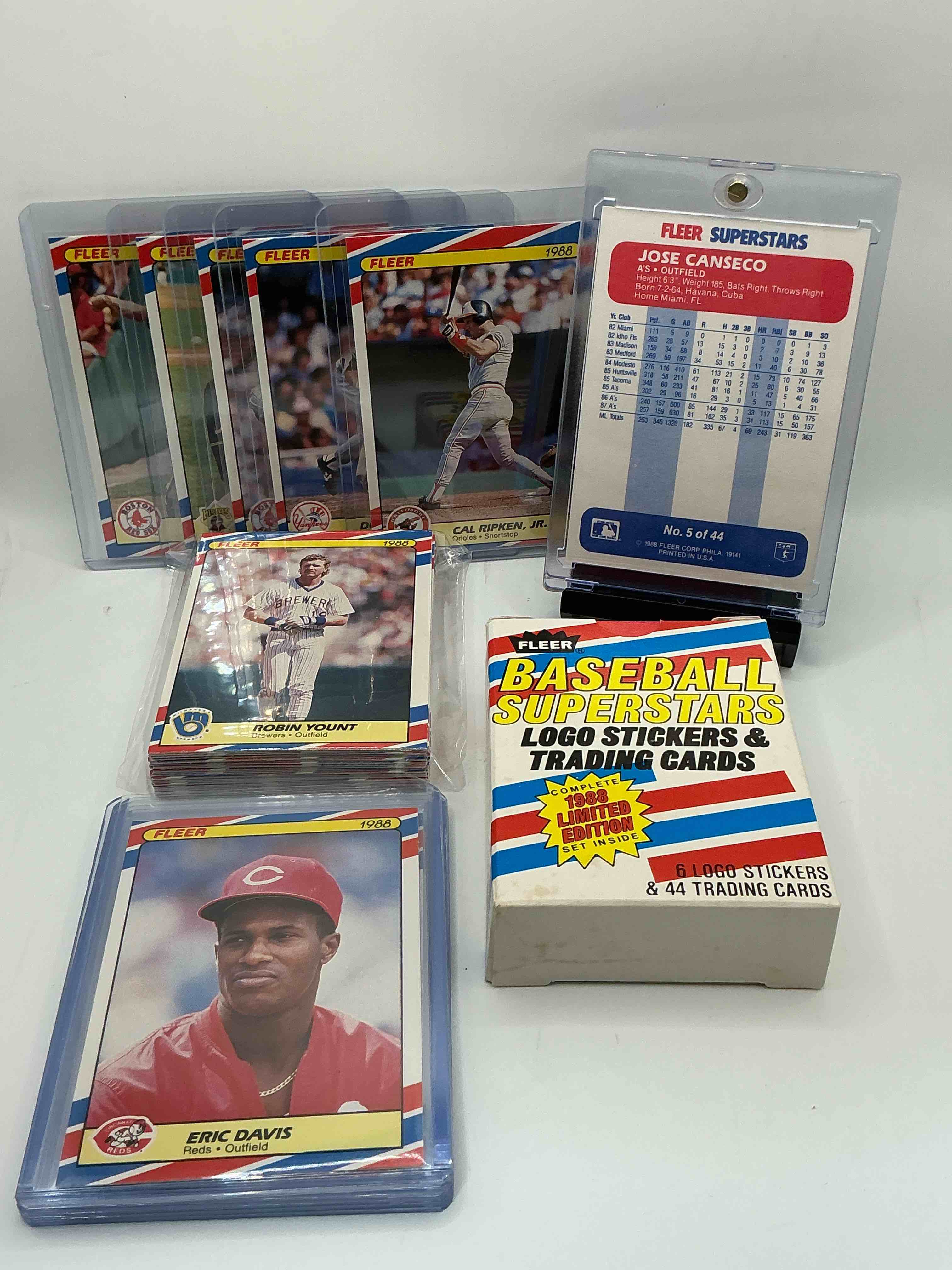 Condition photo showing New/Like New for 1988 baseball superstars fleer baseball cards! jose canseco, roger clemens, don mattingly, cal ripken jr & more! baseball’s best! 50 card lot, includes commons & legends alike! some of the best to ever do it!