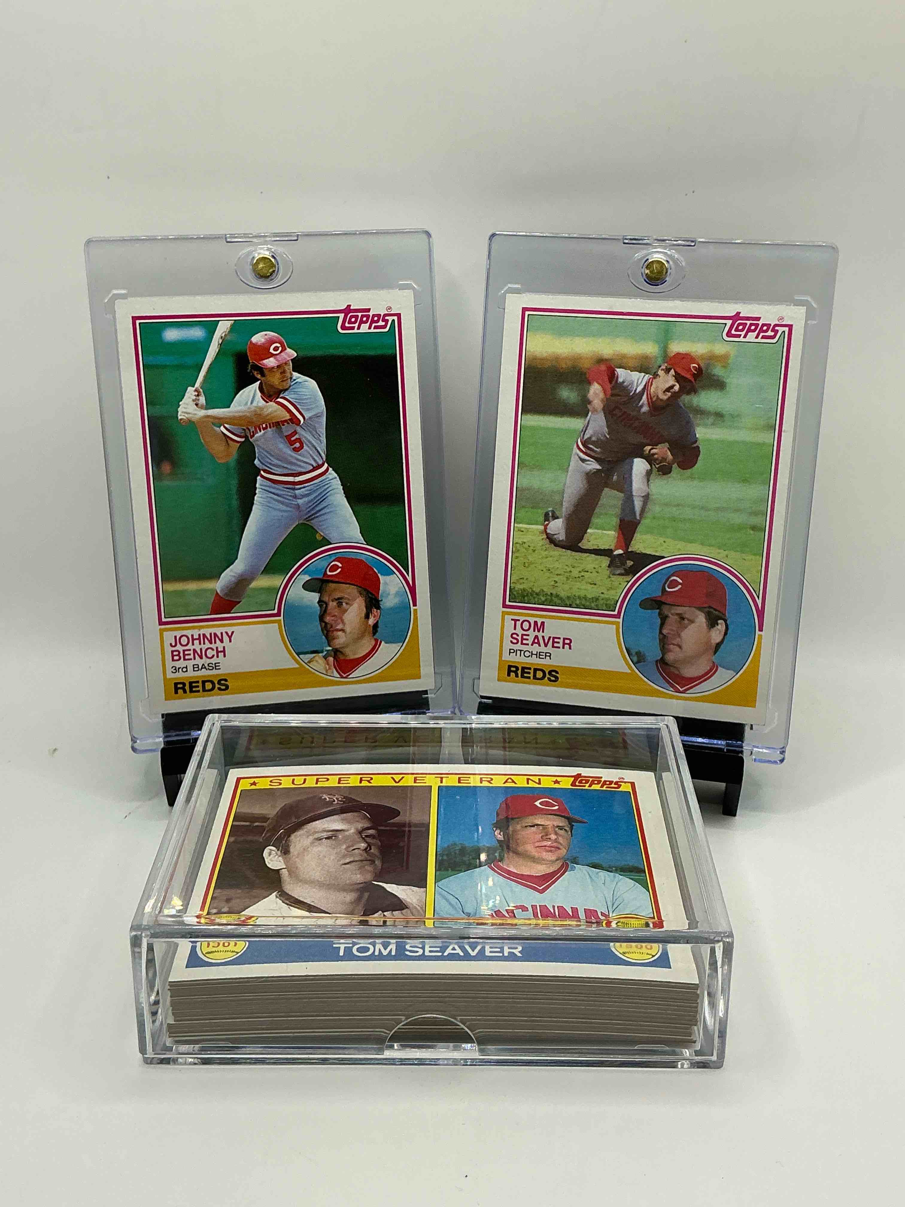 Condition photo showing New/Like New for 1983 topps reds team set! 29 card reds set! johnny bench, tom seaver reds team card, dave concepcion & more! reds fans rejoice!