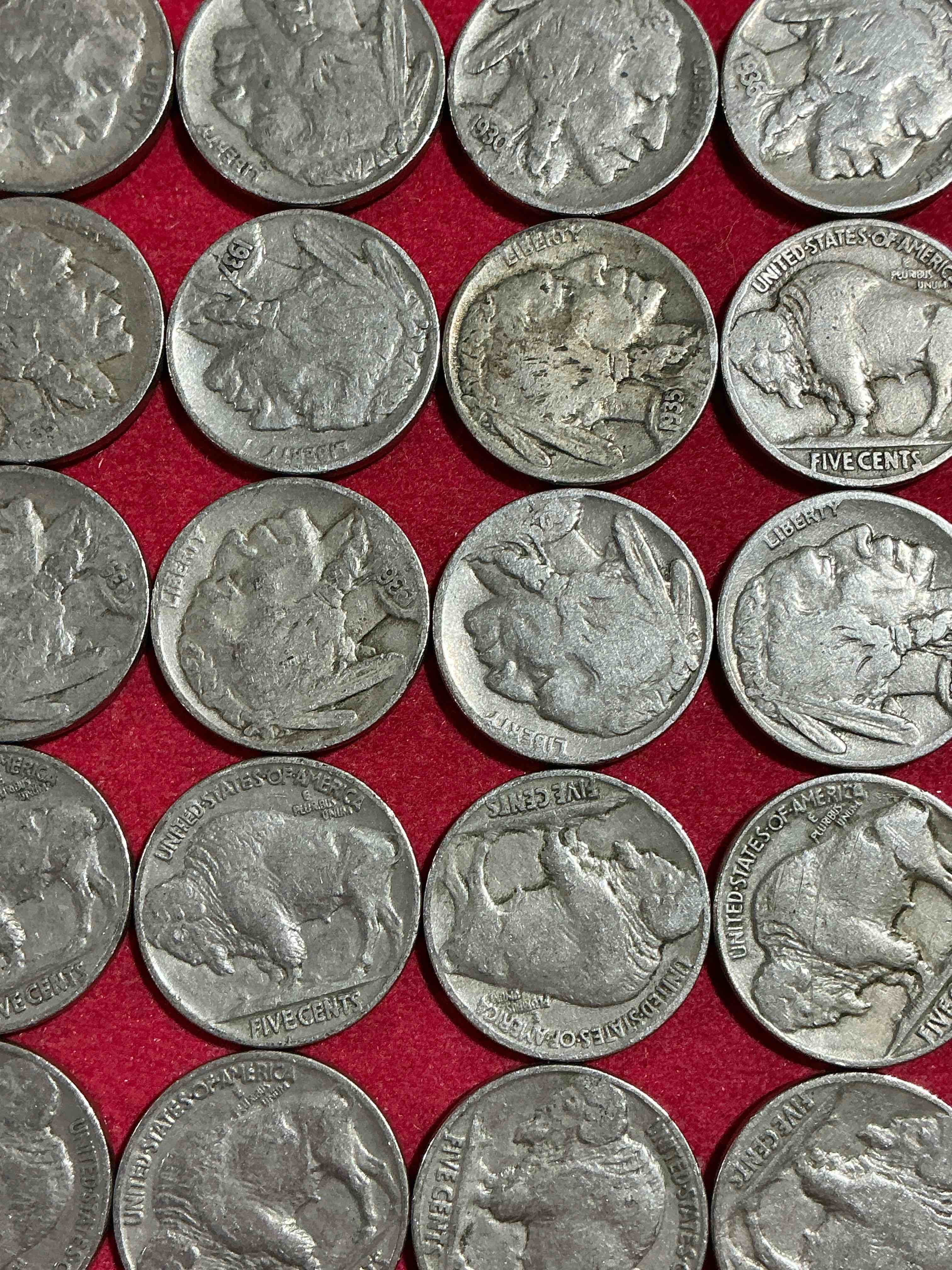 Condition photo showing Good Condition for historic buffalo nickels! indian head buffalo nickels were minted from 1913 to 1938 & have become a favorite for coin collectors around the world! own pieces of american history with these cool indian head buffalo nickels in circulated condition, some with visible dates is very rare for buffalo nickels!