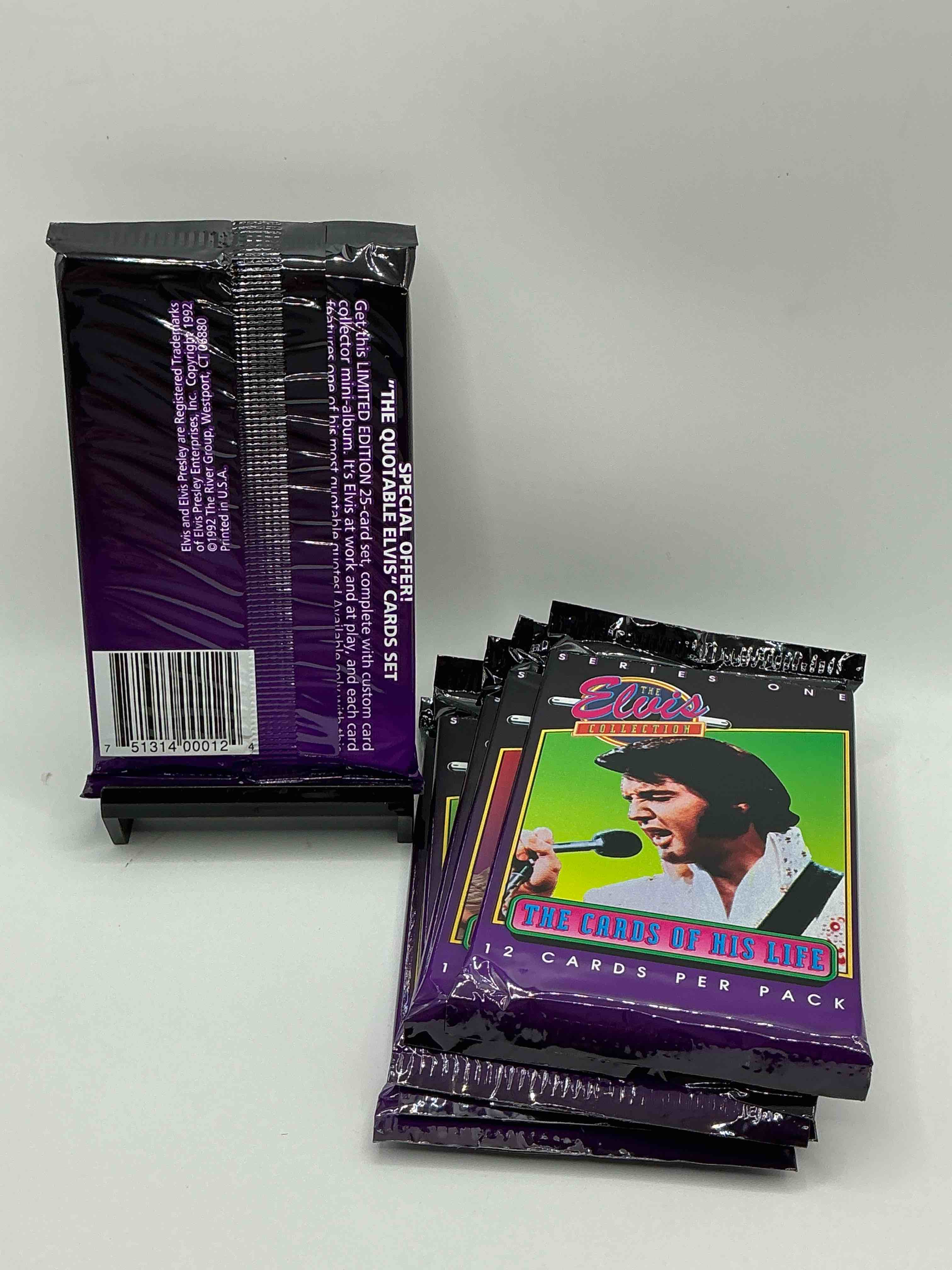 Condition photo showing New/Like New for 1992 the elvis collection “the cards of his life” series i card packs! 12 cards in every one of these incredible packs! collect all of elvis presley’s best moments from his life all included in these packs! wow!