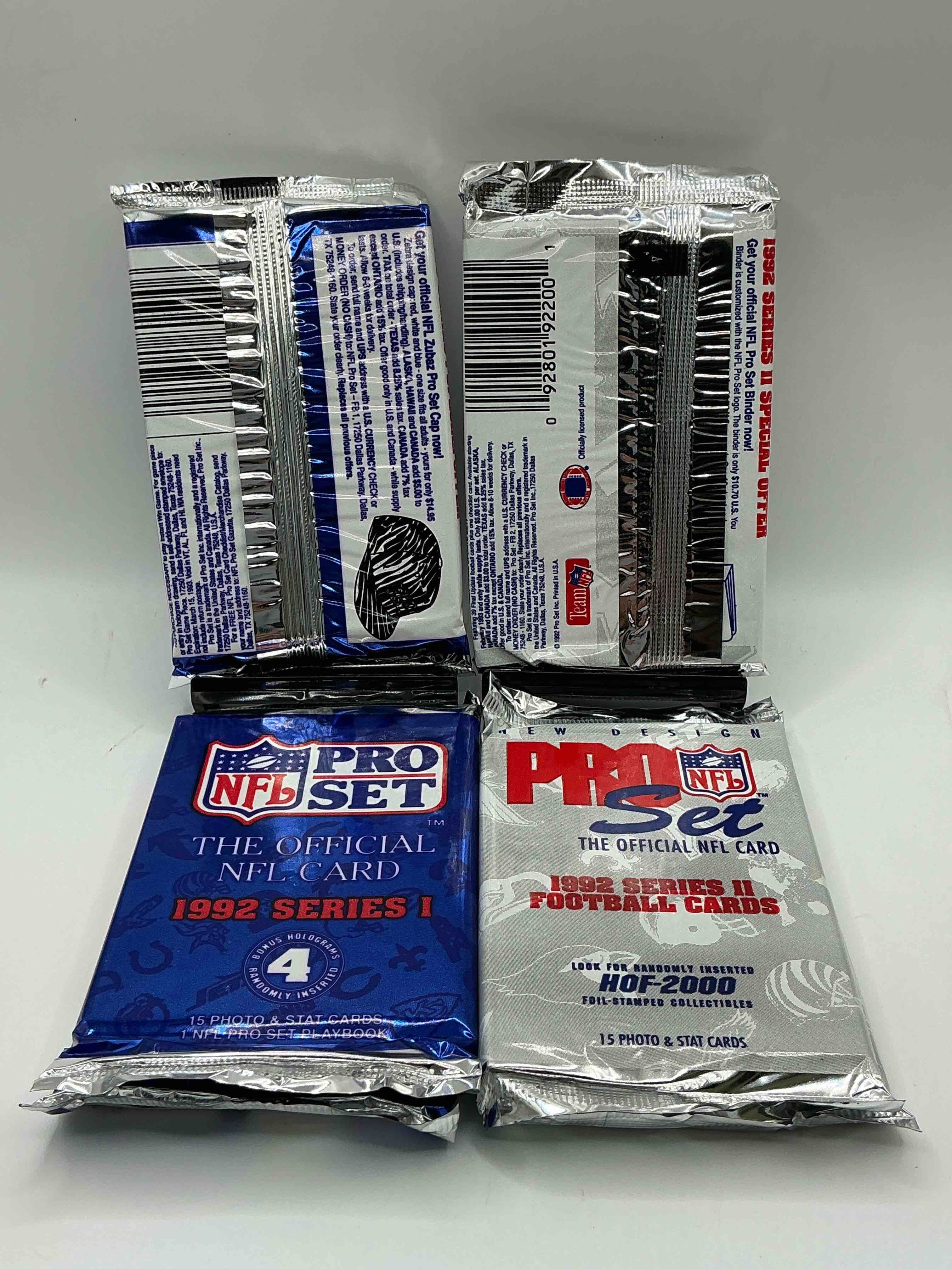 Condition photo showing New/Like New for nfl pro set! wow! 1992 series i & ii football cards! possible rice, montana, elway, sanders, jackson & more! search for limited edition randomly inserted hof 2000 stamped collectibles!