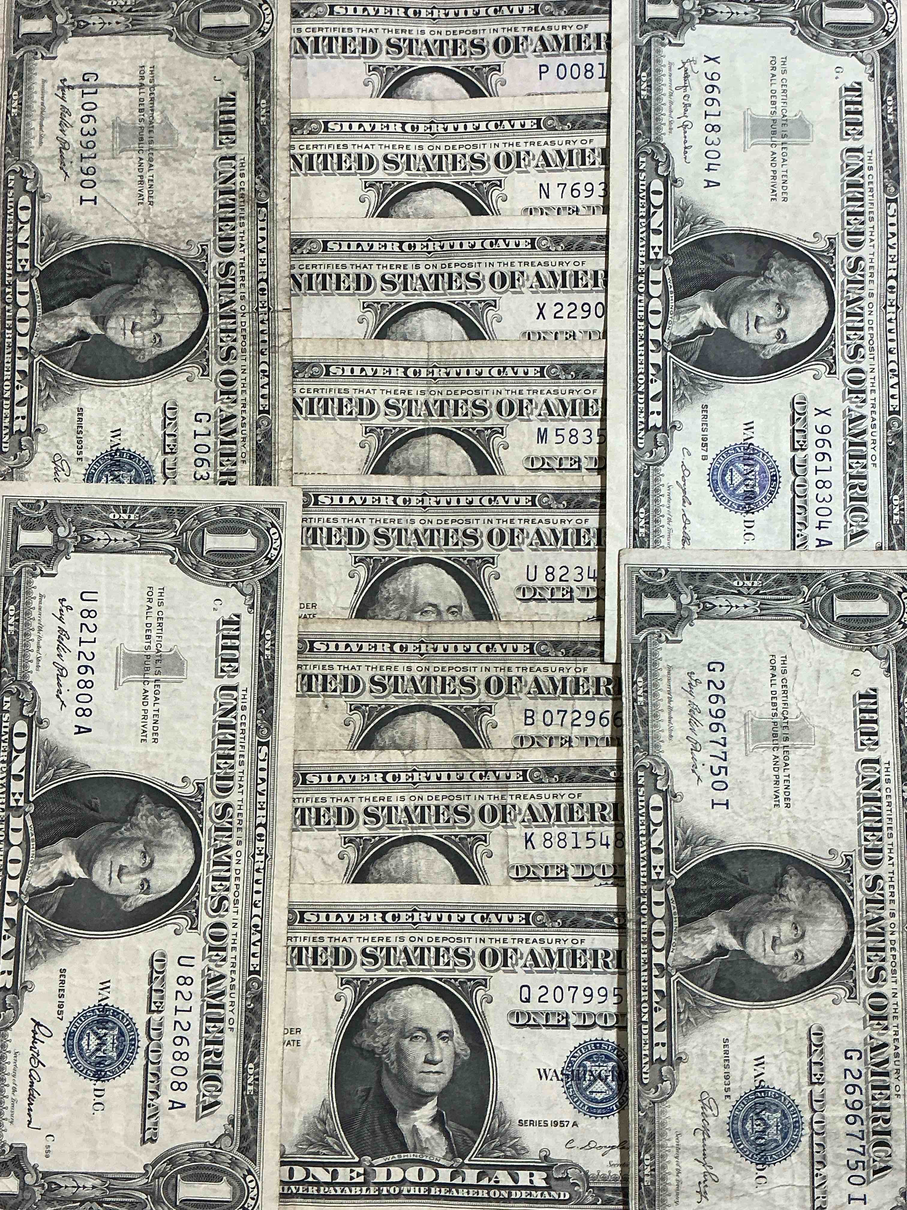 Condition photo showing Good Condition for 1957 & 1935 series silver certificates! did you know that prior to 1964 one dollar u.s. paper money was actually redeemable for silver dollars?! wow how times have changed! silver certificates were produced from 1878 to 1964 & are still considered legal tender at face value. here are gorgeous, circulated 1957 u.s. one dollar silver certificate, with highly collectible "blue seal!* own an awesome piece of history!