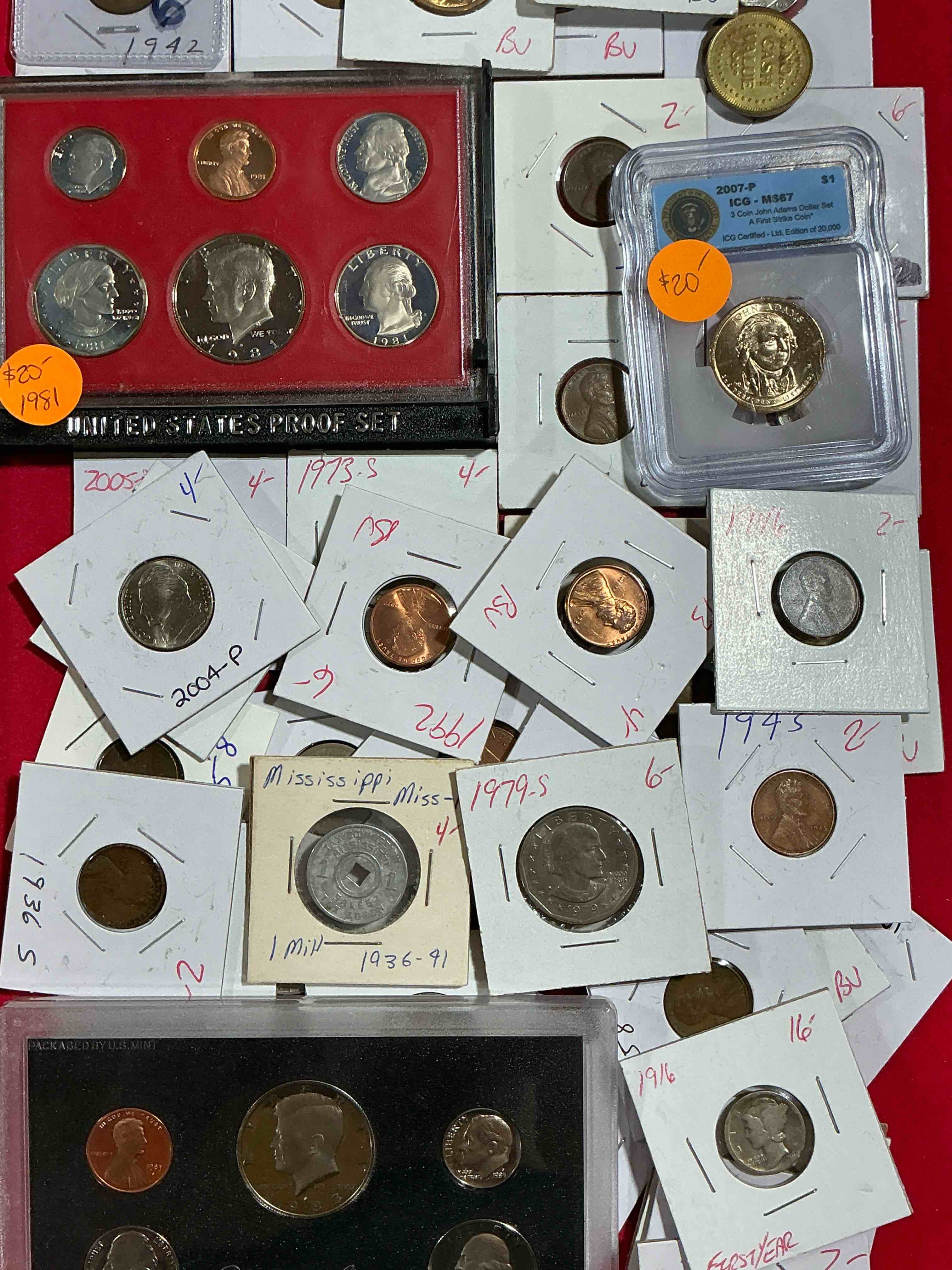 cool coin closeout! wow! awesome u.s. coins & more, antique, vintage & modern galore! many uncirculated! check out this incredible closeout collection of incredibly cool coins & rare items spanning decades! bid is per coin/item & all coins encased for protection! a true smorgasbord collector's dream! each collection is unique and includes items such as rare antique coins, rare date coins, coin sets, modern uncirculated coins, wooden tokens, cool medallions & more! disregard original price marks on pieces, this is a true auction closeout! an incredible opportunity for re-sellers & collectors!