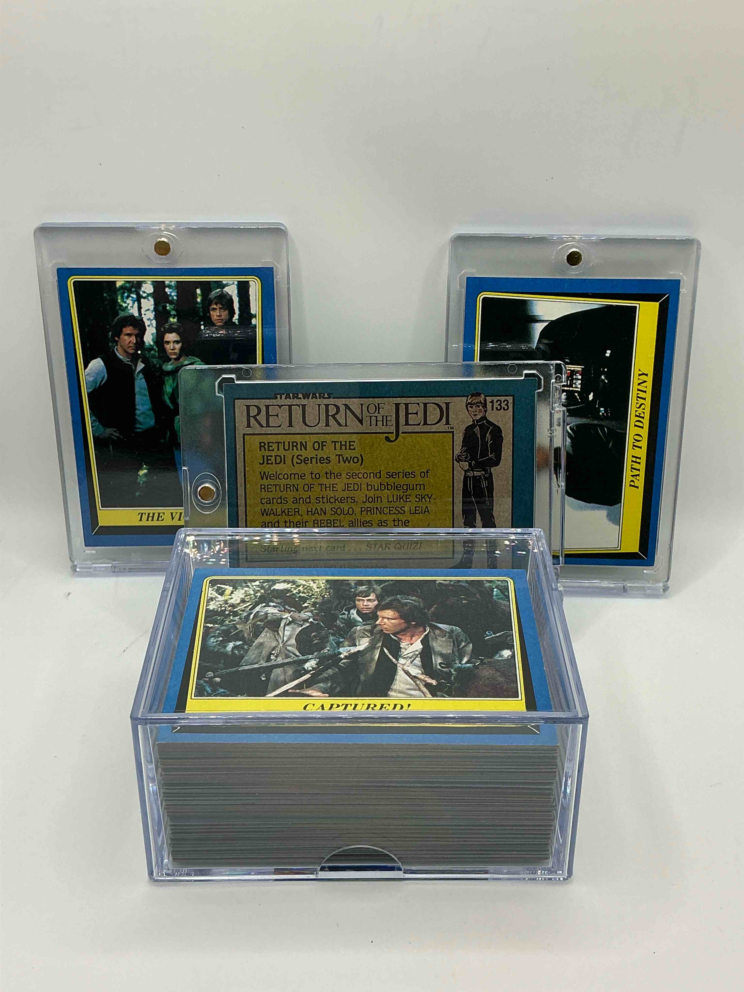 Condition photo showing New/Like New for 1983 return of the jedi history! genuine star wars return of the jedi movie cards, complete 88 card series two blue! card collection! ultra rare to find in this good condition & complete! authentic, serious collectibles & precious pieces of original star wars history!