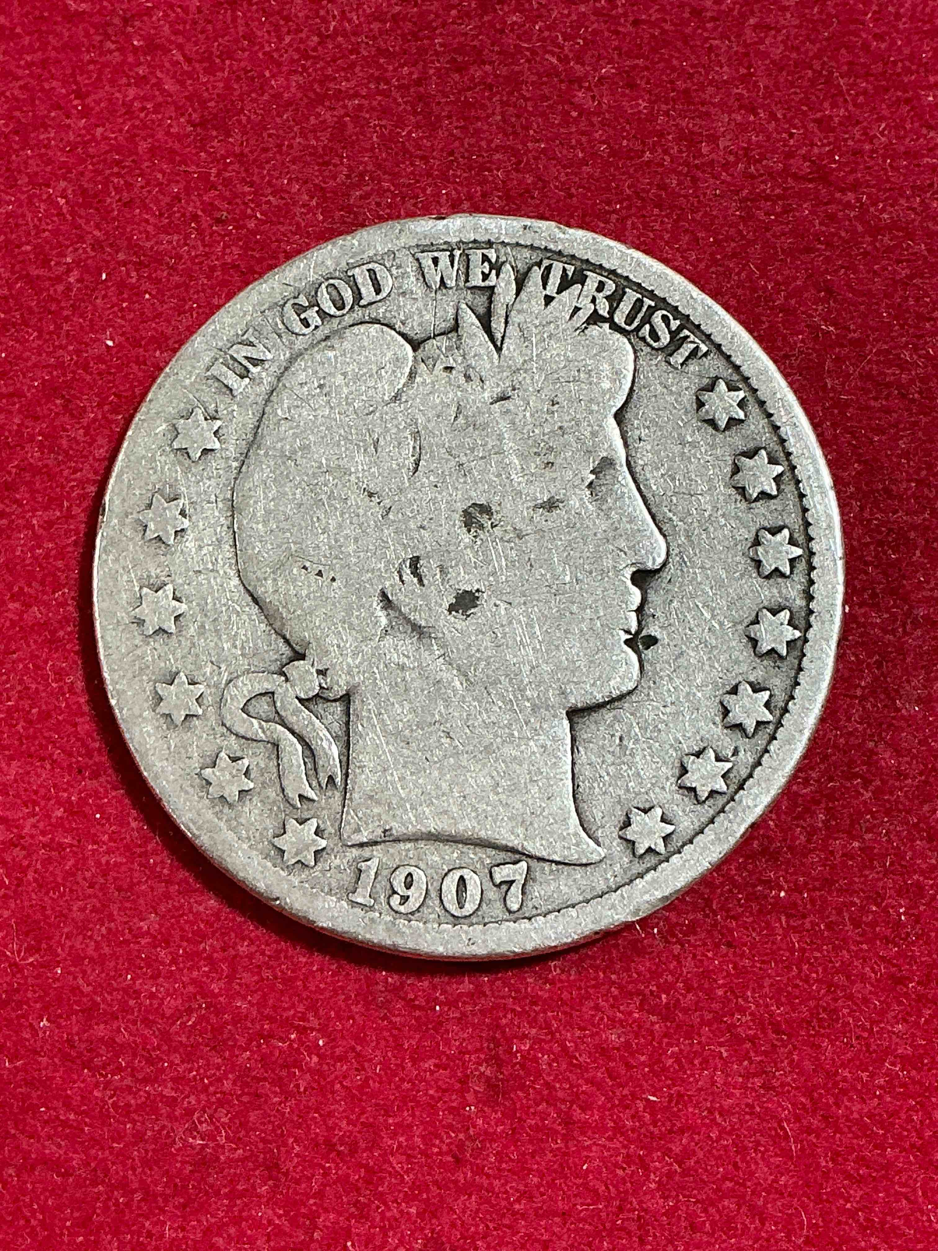 rare us fine silver! barber half dollar, 90% silver! 1907 edition! nearly impossible to collect! rare & very coveted by collectors! own a piece of history great for coin collectors, think of the history these coins have seen! rare 90% silver barber half dollar!