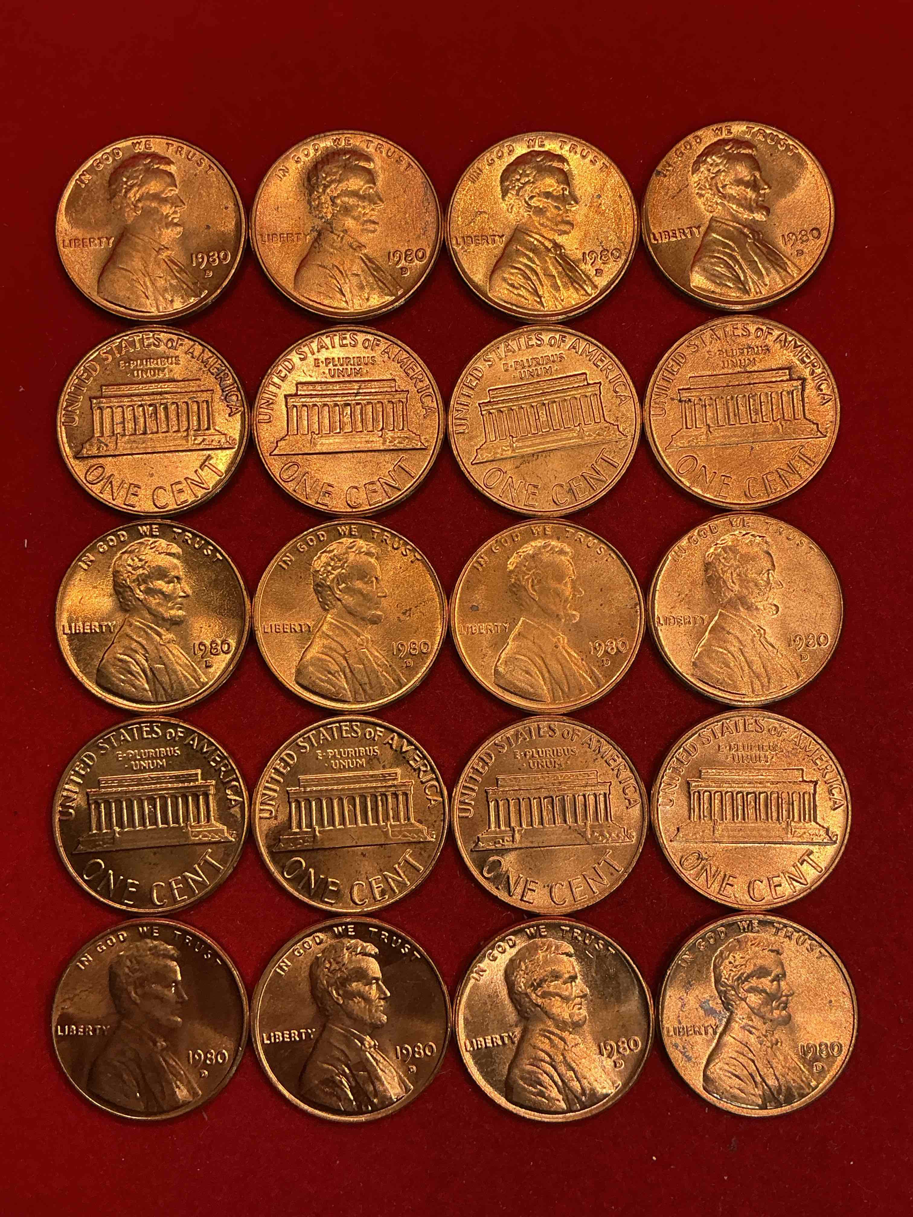 1980 uncirculated pennies! what a year in american history! miracle on ice! regan revolution! mount st.helens eruption! grab a piece of american history!