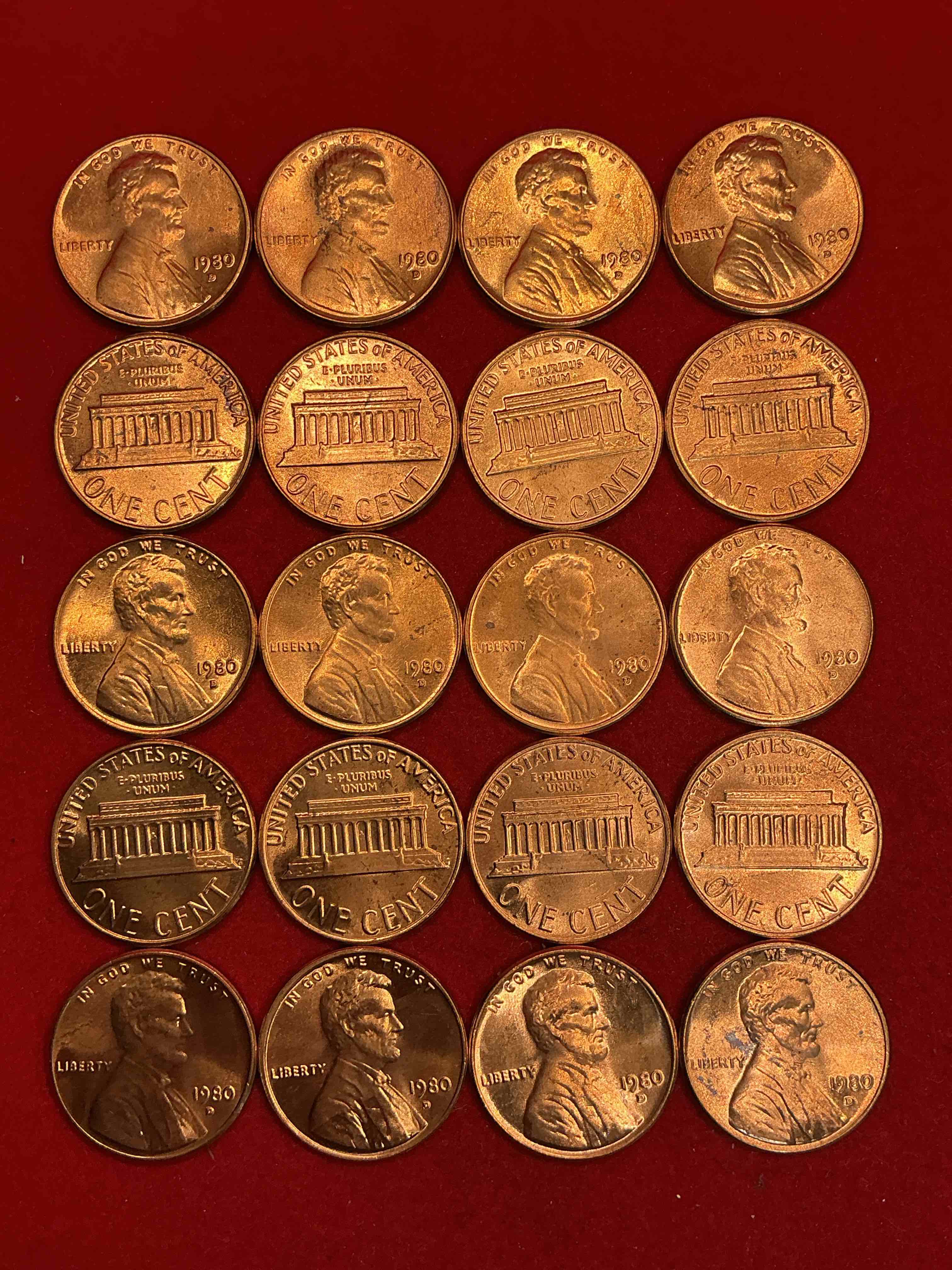 Condition photo showing New/Like New for 1980 uncirculated pennies! what a year in american history! miracle on ice! regan revolution! mount st.helens eruption! grab a piece of american history!