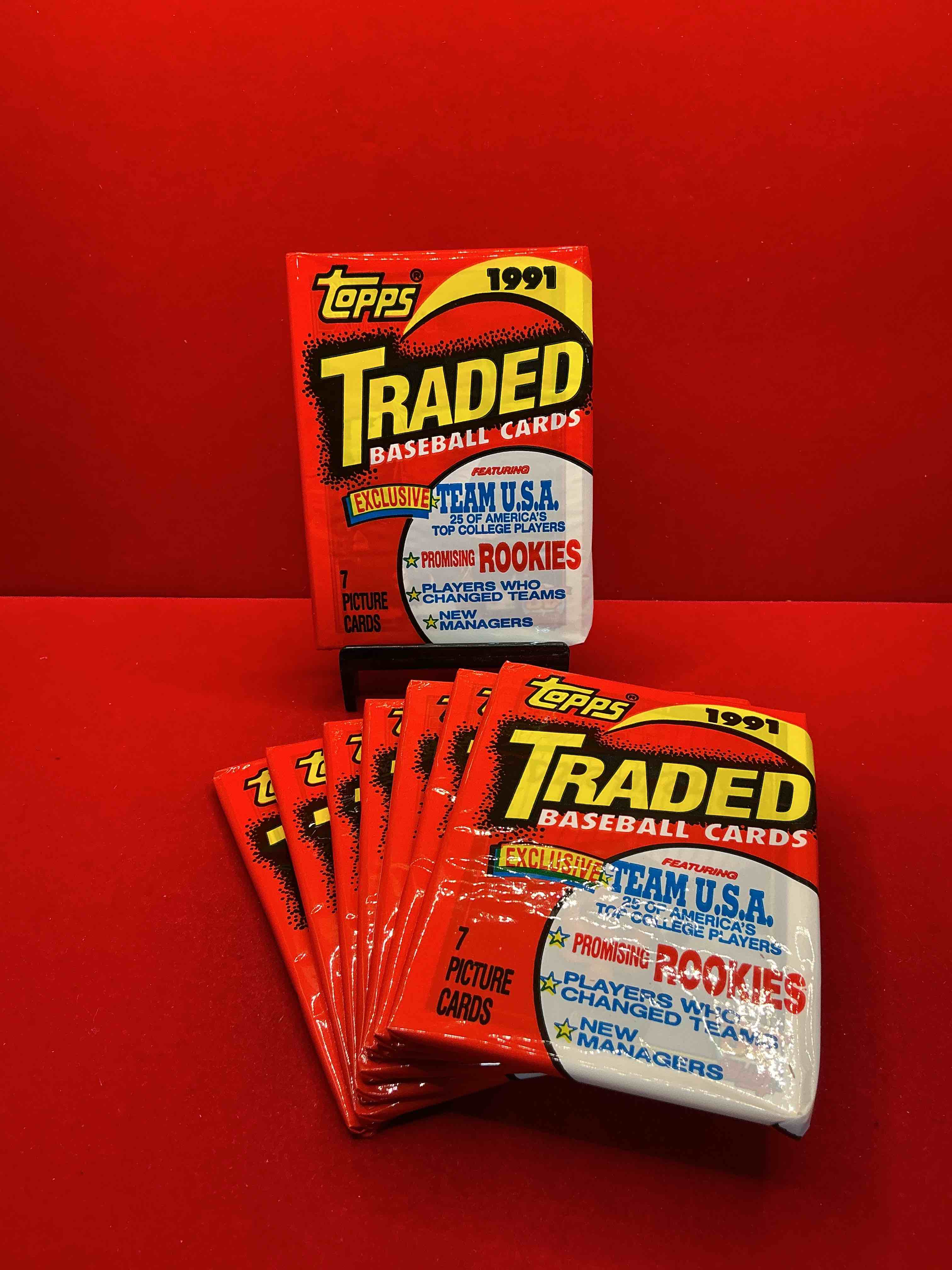 1991 topps traded baseball card unopened packs, straight from box! search for ken griffey jr cards, bo jackson cards & other 80s & 90s stars! perfect baseball packs!