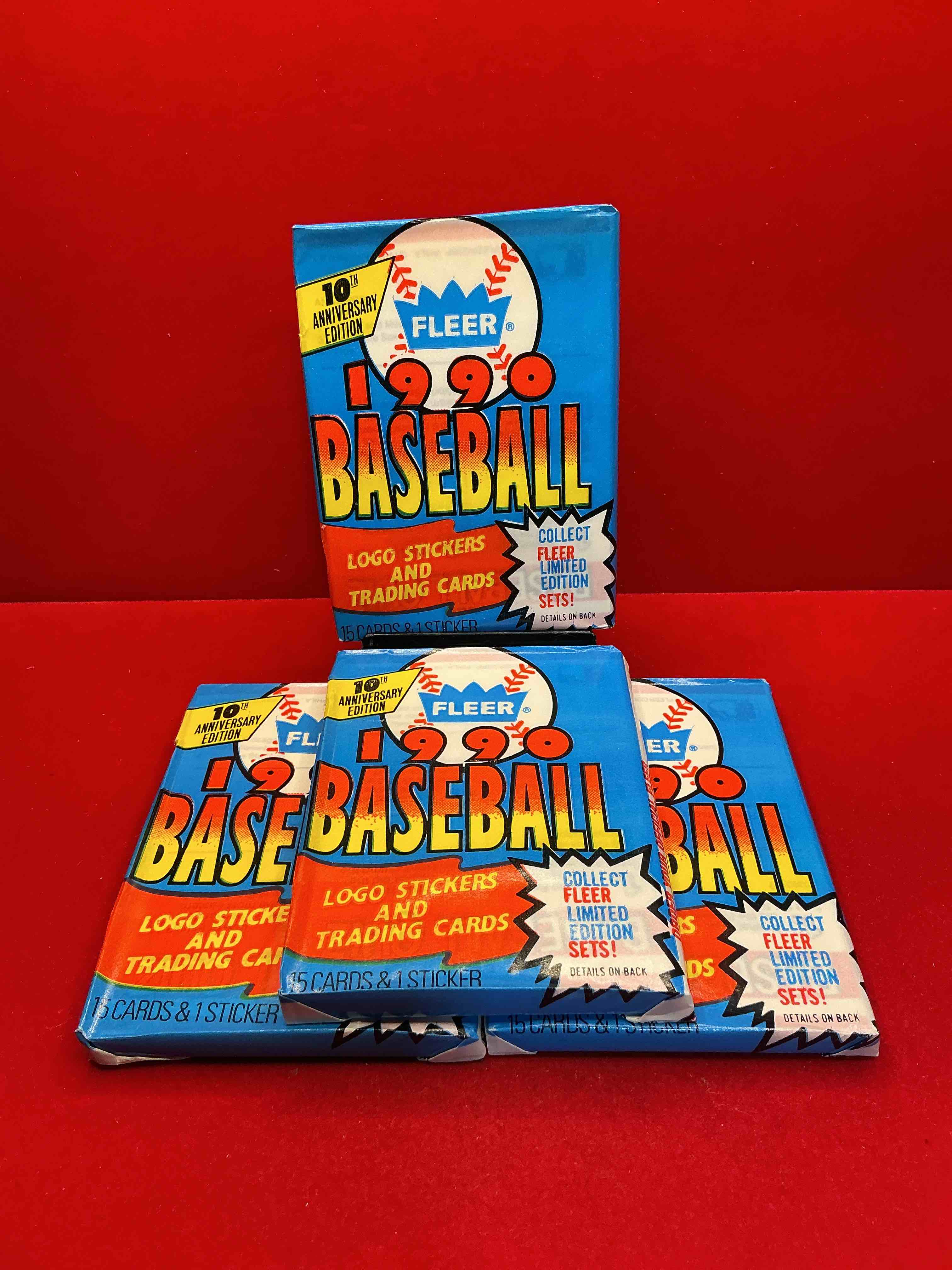 vintage baseball! awesome 1990 fleer baseball unopened sports card wax packs!direct from original box! search for valuable collectible ken griffey jr cards!