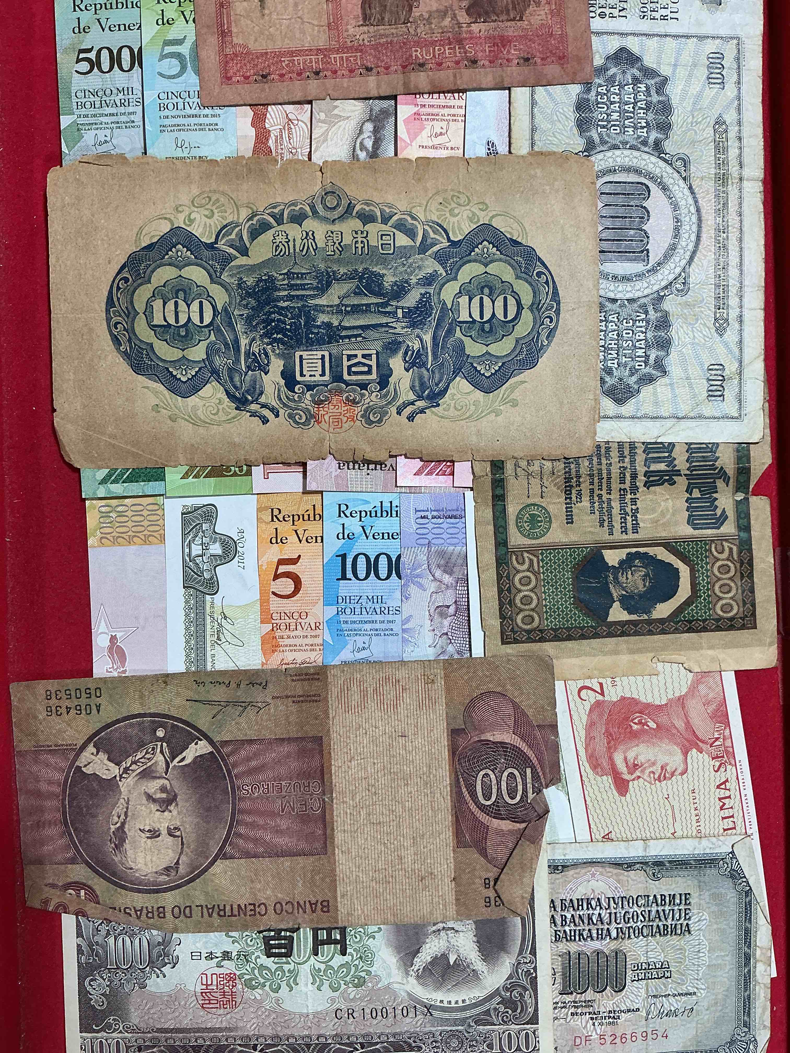 Condition photo showing Good Condition for modern & antique paper money! vintage & antique! paper money from across the world- all different shapes & sizes from all kinds of crazy places! own currency from the corners of the world! wow!
