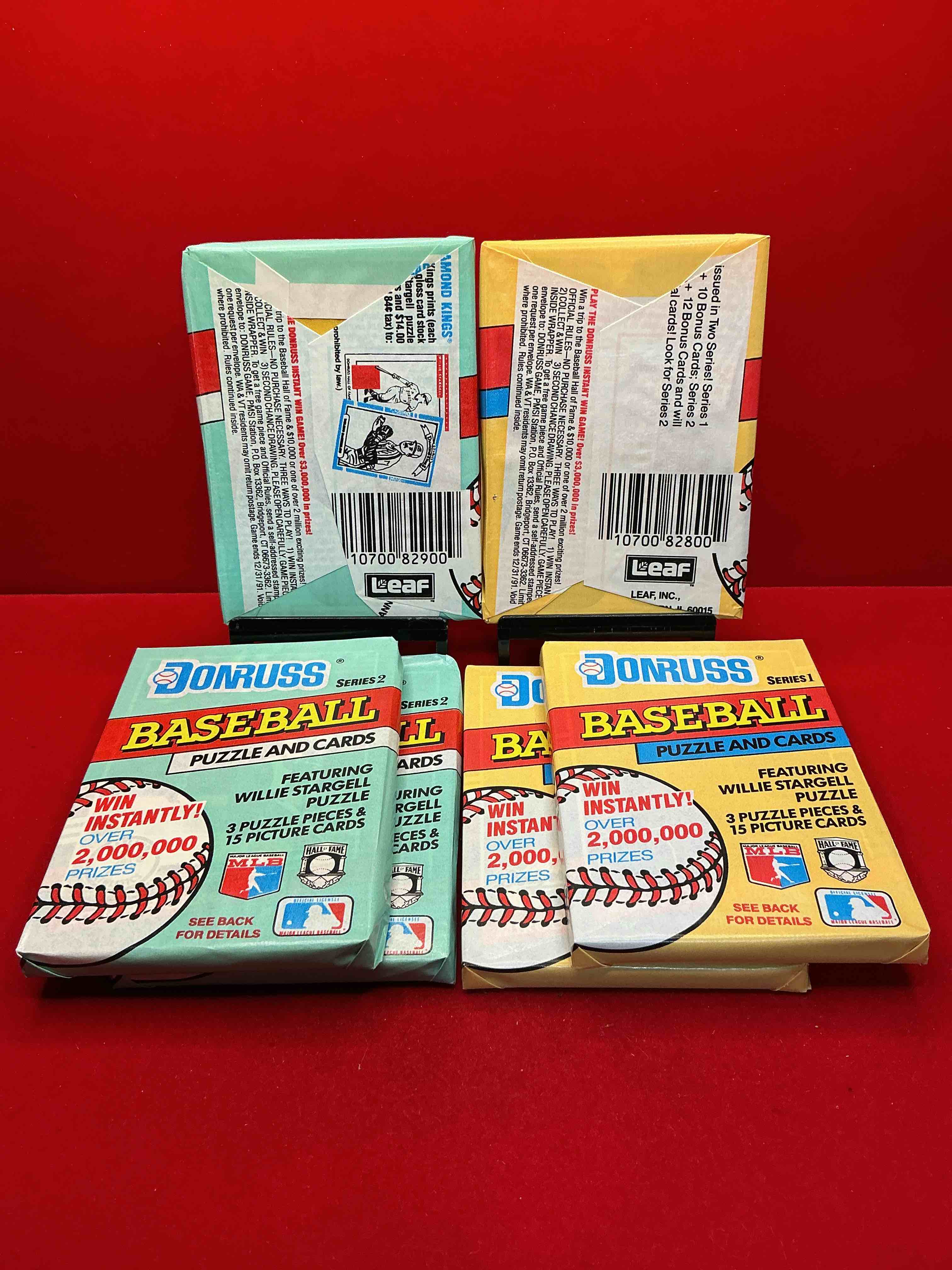 Condition photo showing New/Like New for wow! 1991 donruss series 1 & 2 unopened baseball card wax packs! direct from original box! search for valuable ken griffey jr. sports trading cards!