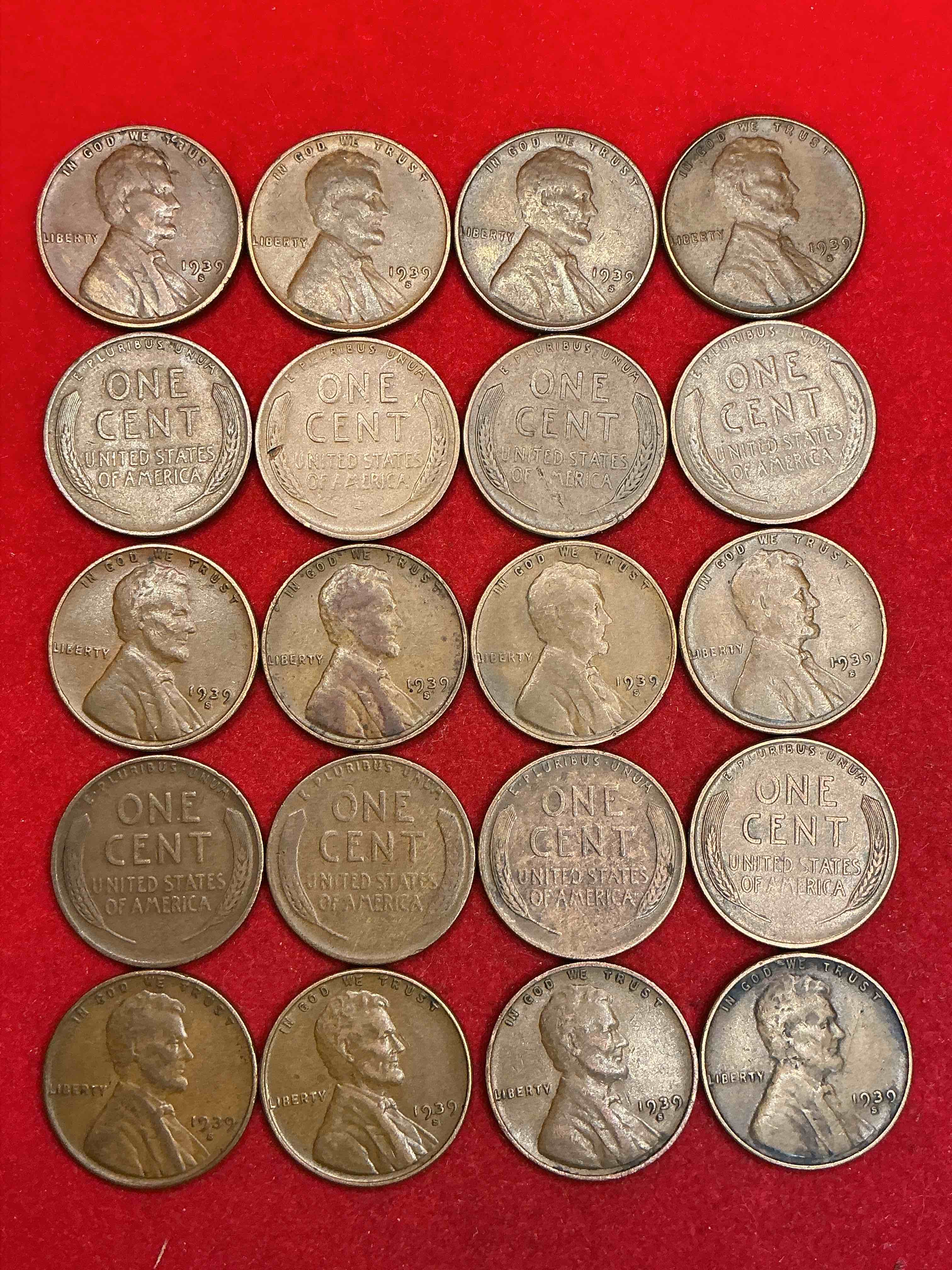 Condition photo showing Good Condition for rare 1939 wheat pennies!  world war 2 buffs take notice!  wwii started in 1939 when hitler invaded poland.  up for auction are rare 1939 san francisco wheat pennies, in great condition! 