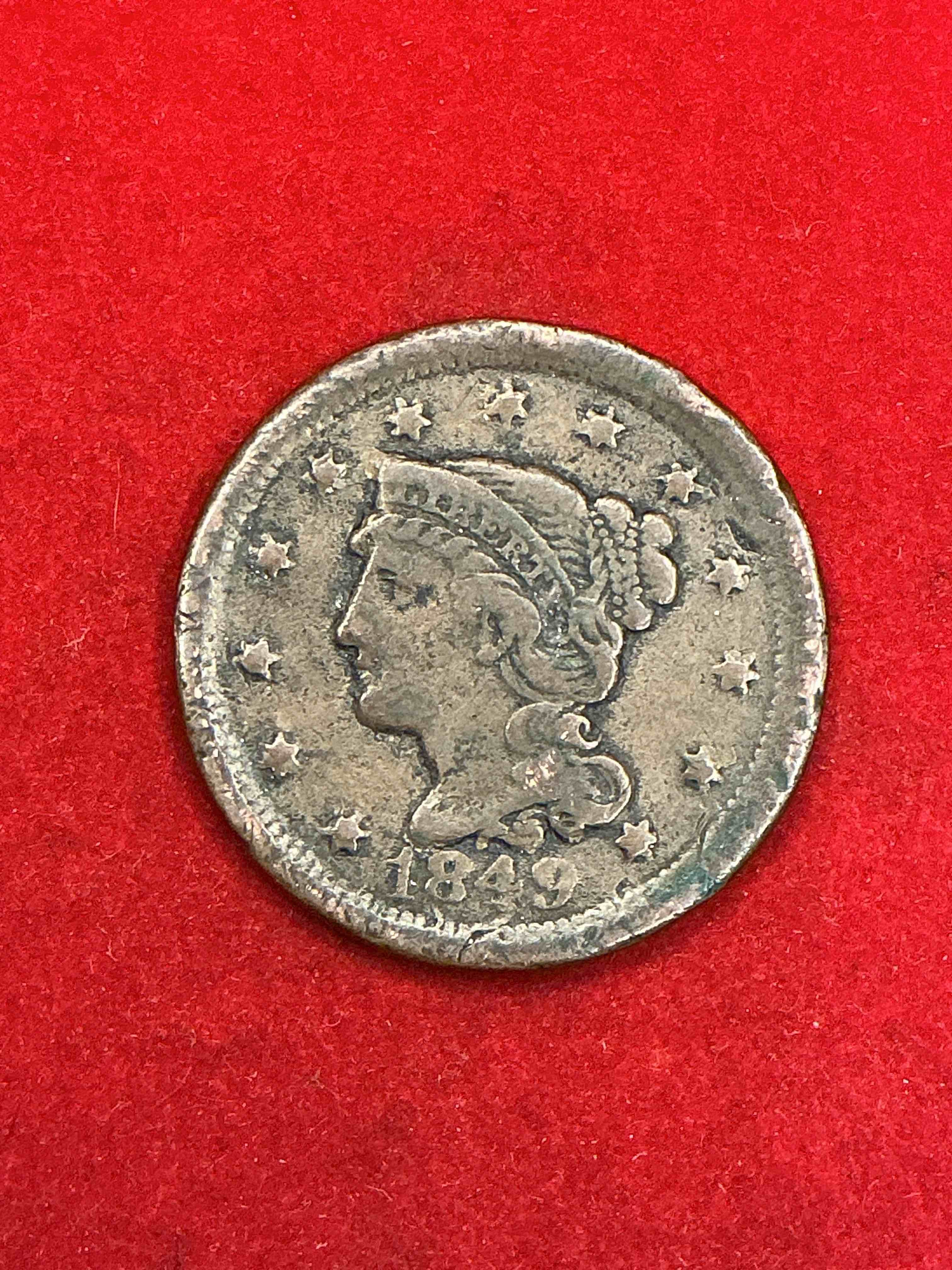 1849 ultra rare us one cent piece! these coins were minted starting in 1839 & have become serious collectors items! this rare one cent piece is in great condition for the year! 1800’s coin, think of the history this coin has seen! incredible!  