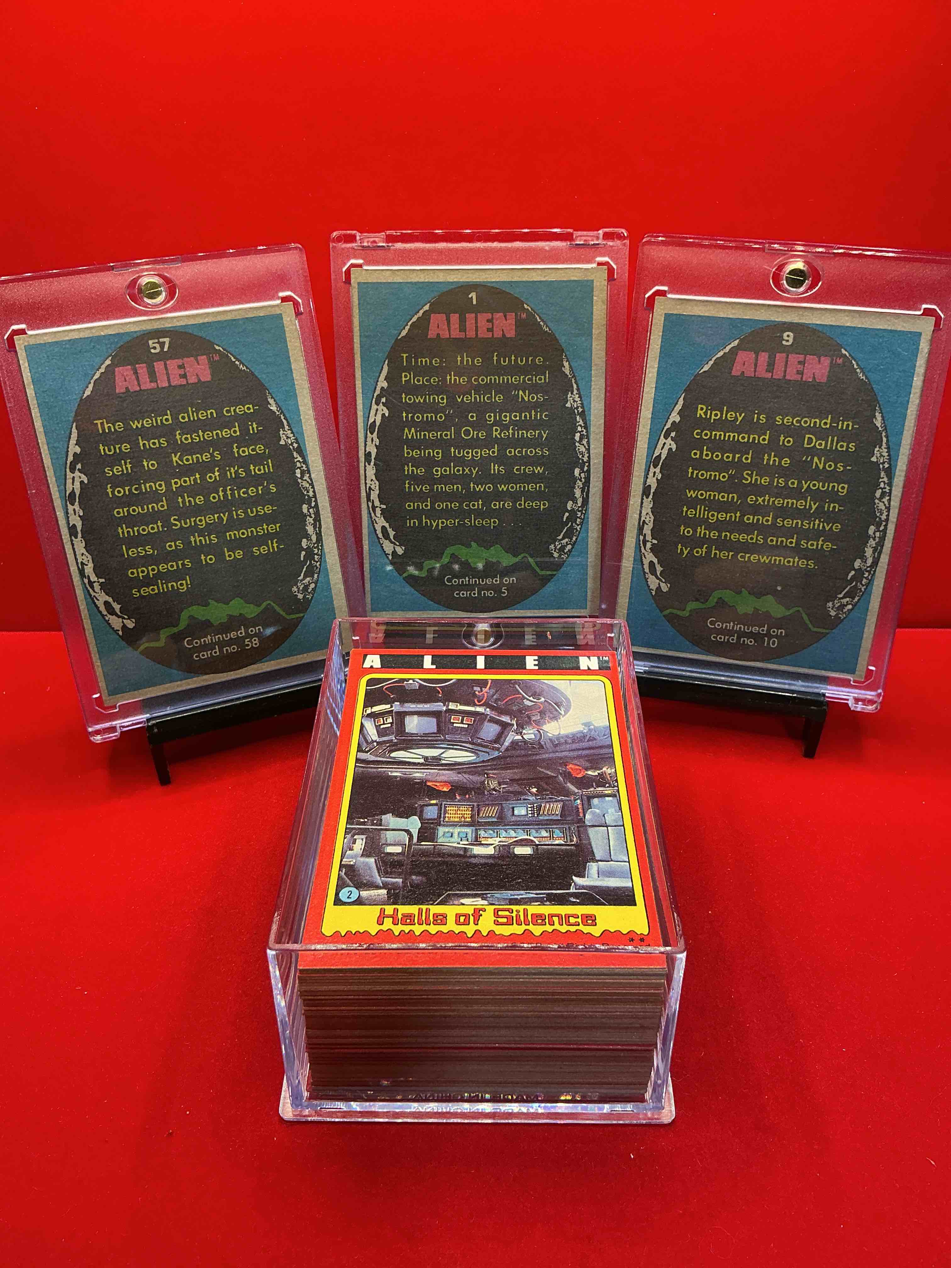 Condition photo showing New/Like New for 1979 alien movie history! rare, genuine 1979 alien movie trading cards, complete collection of 84 cards in order! nice condition! very rare to find complete & in this great of condition! a serious pop culture movie collectible, alien is one of the greatest sci-fi movies of all time!