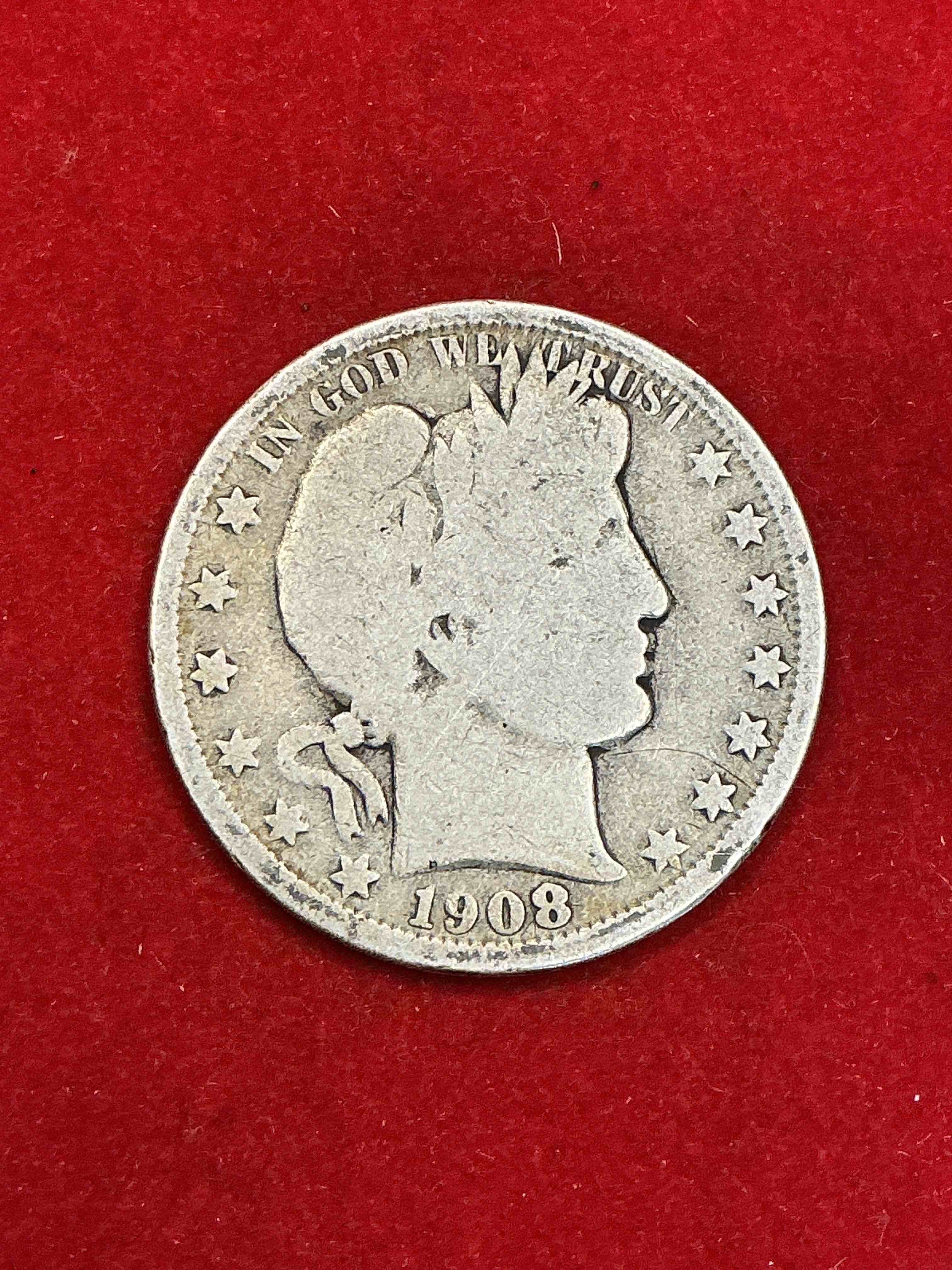 rare us fine silver! barber half dollar, 90% silver! 1908 edition! nearly impossible to collect! rare & very coveted by collectors! own a piece of history great for coin collectors, think of the history these coins have seen! rare 90% silver barber half dollar!