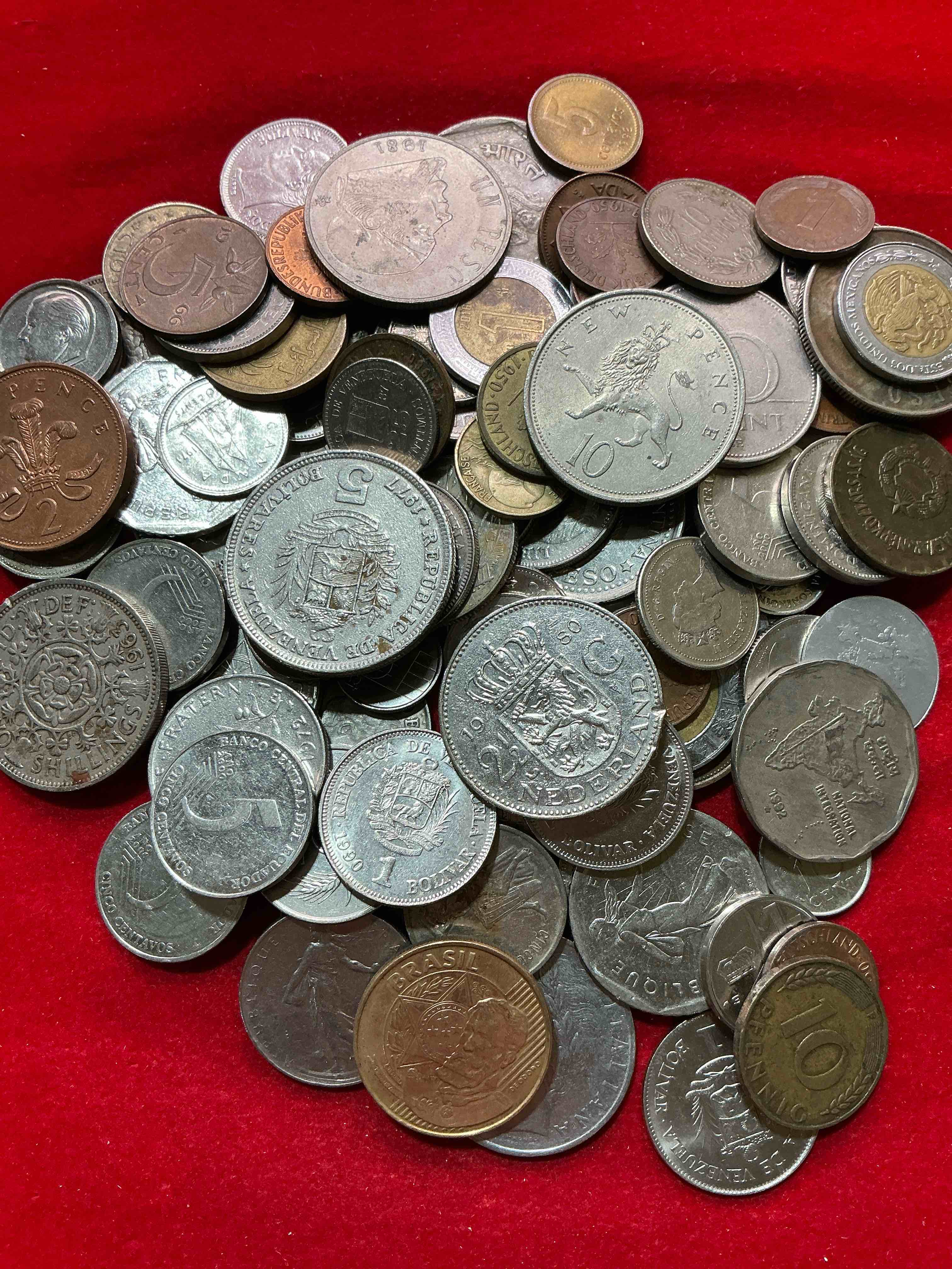 Condition photo showing Good Condition for world coins, antique & vintage! each lot is unique! many different years, countries, sizes & exotic places. this cool collection of antique coins from around the world is loads of fun! have fun identifying each coin & country as a great educational tool! a great investment too!