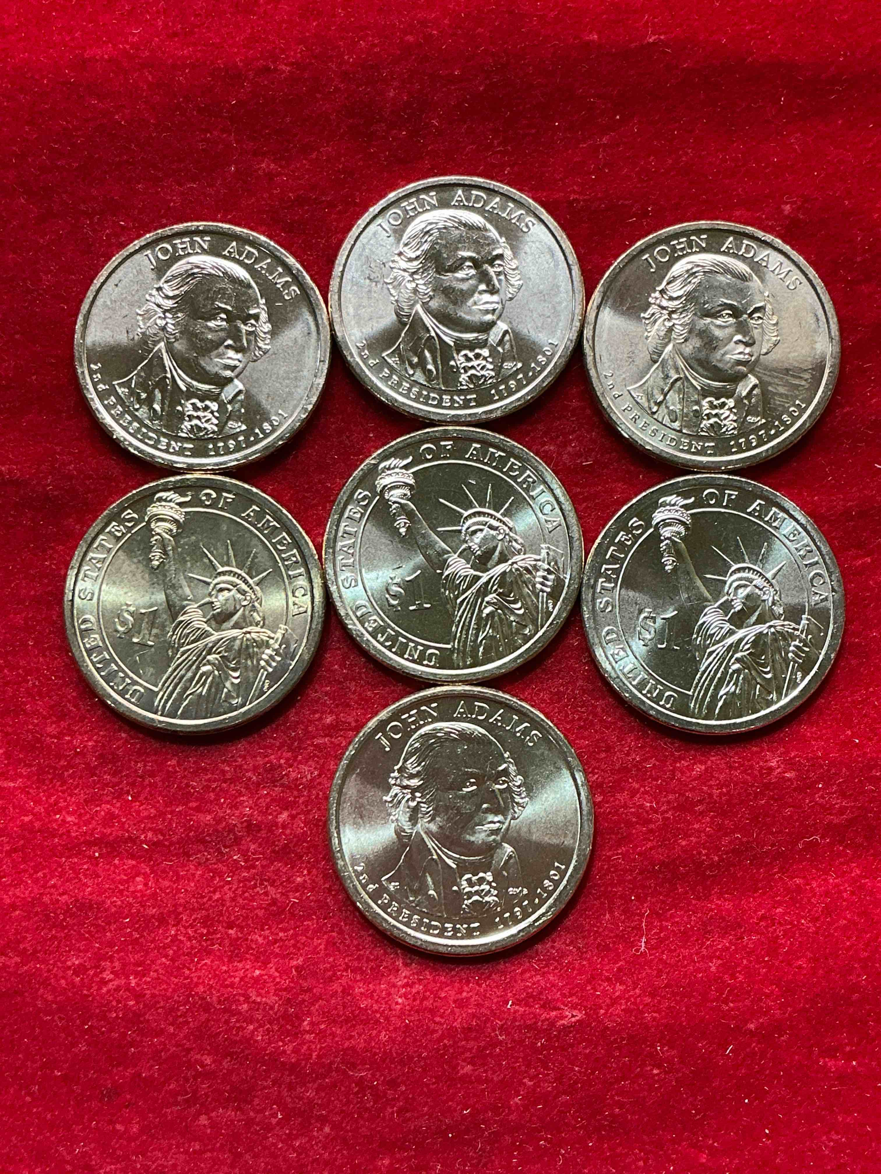 Condition photo showing New/Like New for john adams 2008 one dollar presidential coins! uncirculated brilliant coins! these coins are in mint condition, and some of the most collectible coins out there! rare, uncirculated, one dollar coins featuring john adams!