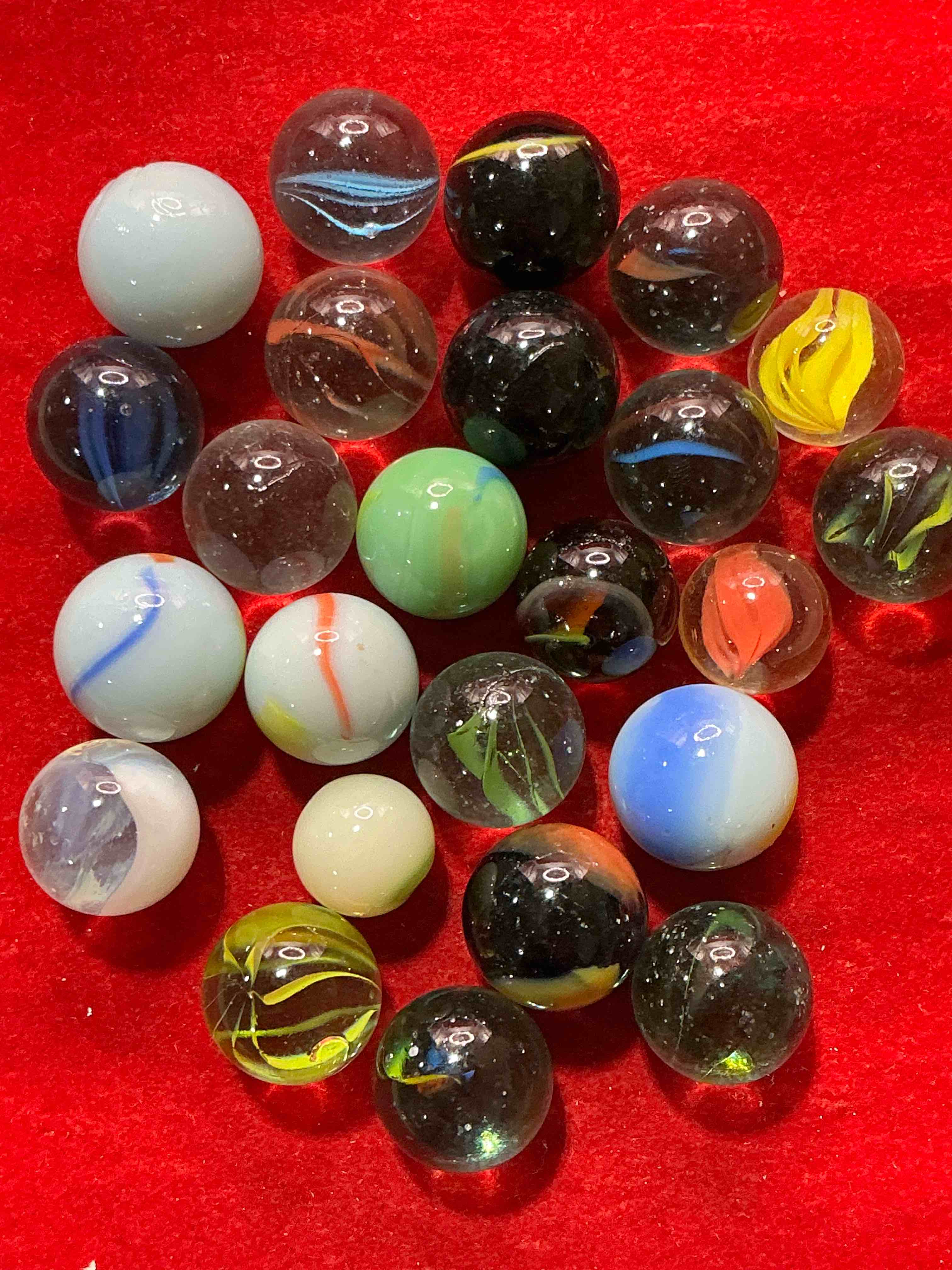 Condition photo showing New/Like New for antique glass marbles! genuine stunning marbles lot, some marbles made between the years 1925-1965 & some may be made with uranium! some may are great depression era & even earlier! gorgeous, authentic pieces of history!
