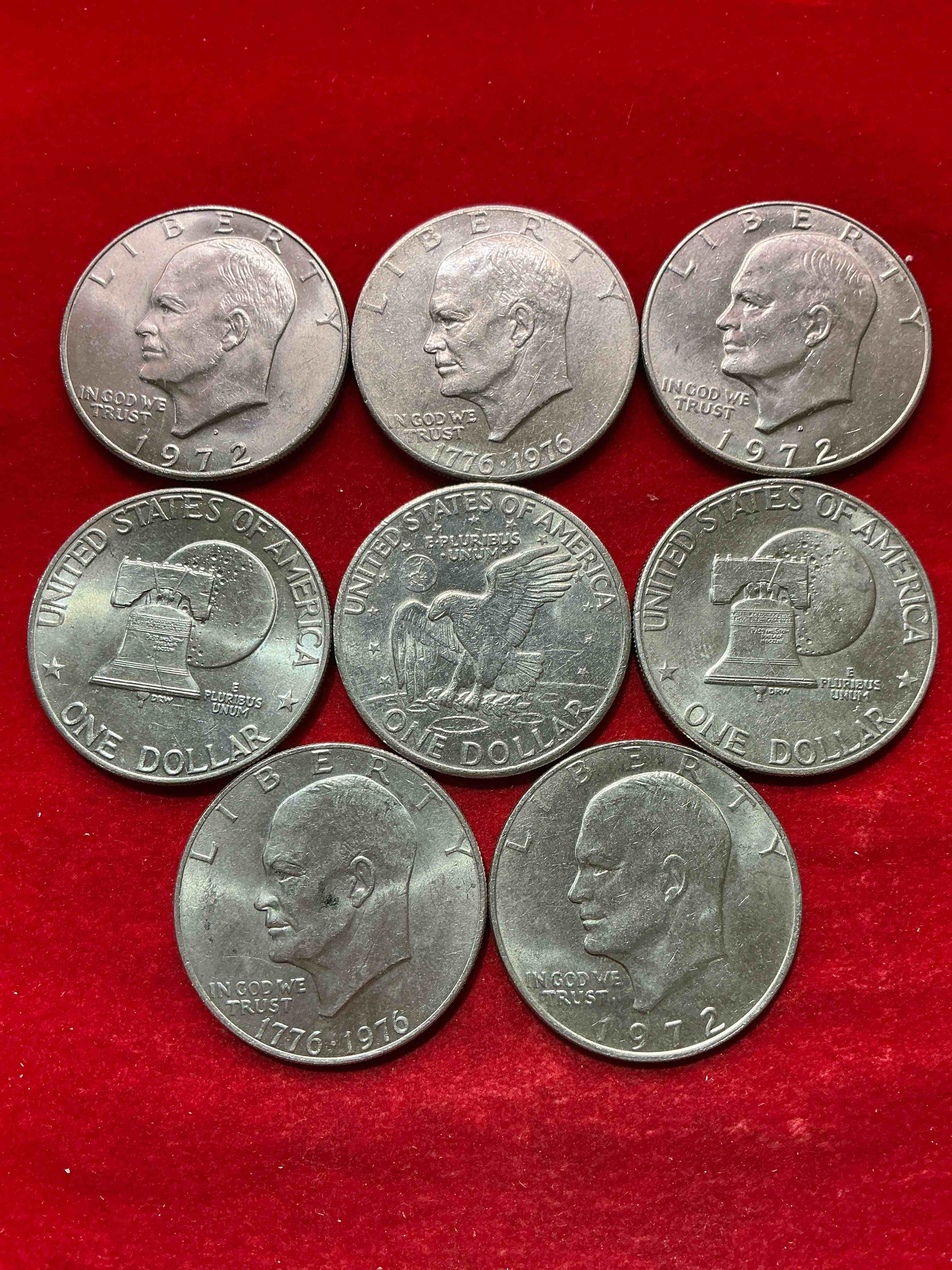 Condition photo showing Good Condition for gorgeous eisenhower dollar coins! these striking, large u.s. coins were minted from 1971-1978. here are gorgeous examples of “ike" dollars from 1976 & more! these coins have become immensely popular with collectors & some have great toning!